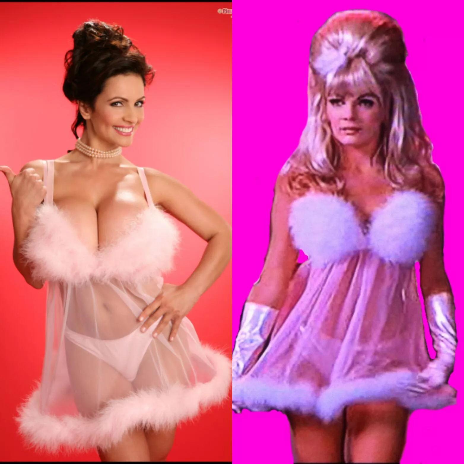 Maybe it's just me but Denise Milani is one of the lost Fembots from Austin Powers