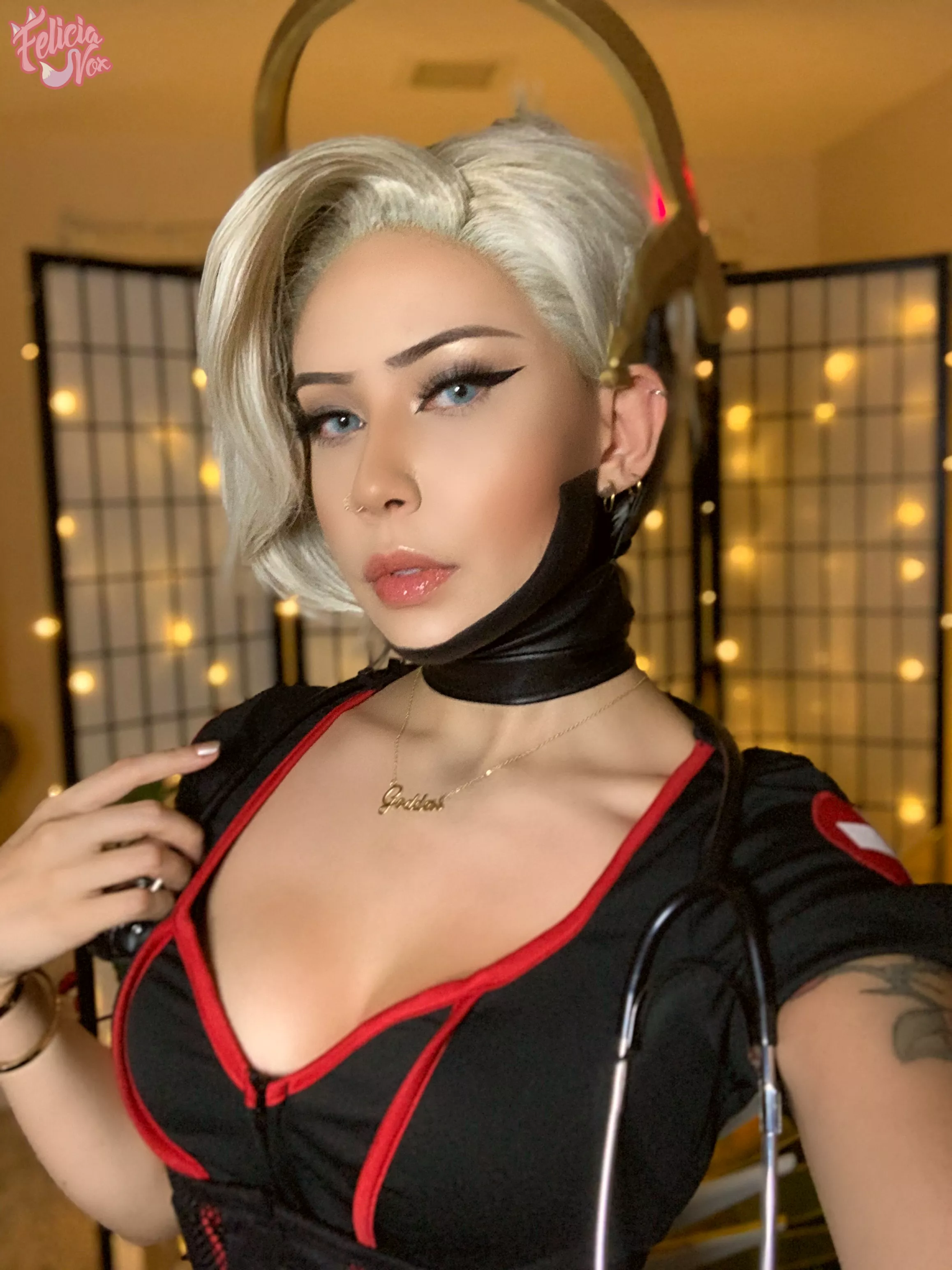 Mercy in dark nurse outfit from Overwatch by Felicia Vox