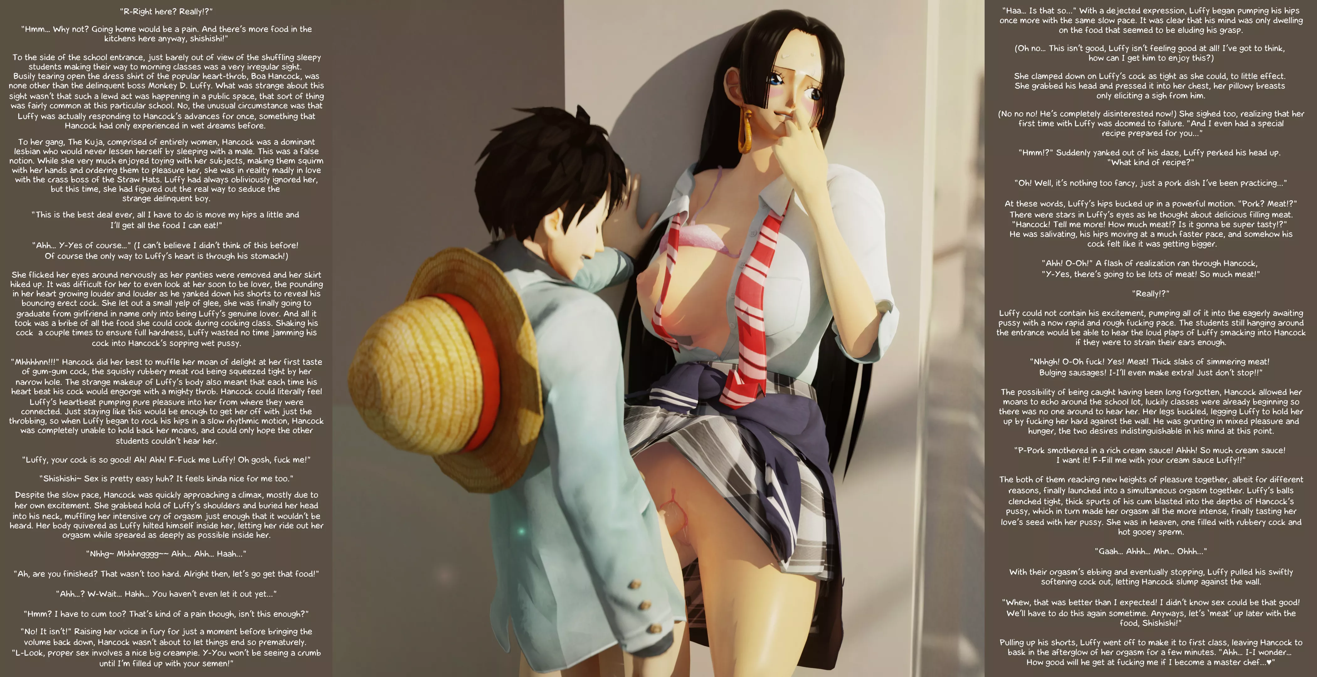 [M/F] In a One Piece school AU, Hancock has figured out that the real way to get Luffy interested in her, is if she bribes him with food [Vanilla][Artist:Naanbeat]