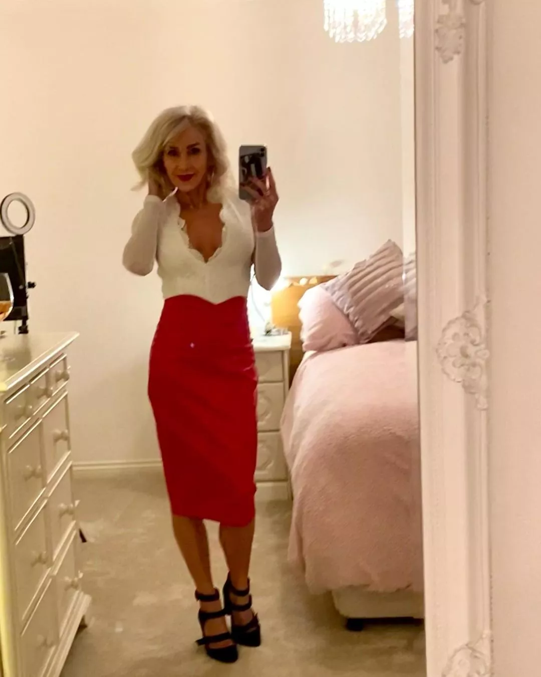 Mirror Selfie Red Skirt