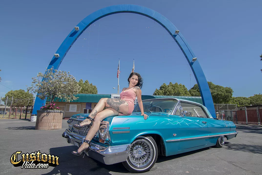 Model Angel Blue with 1963 Impala Custom Lowrider