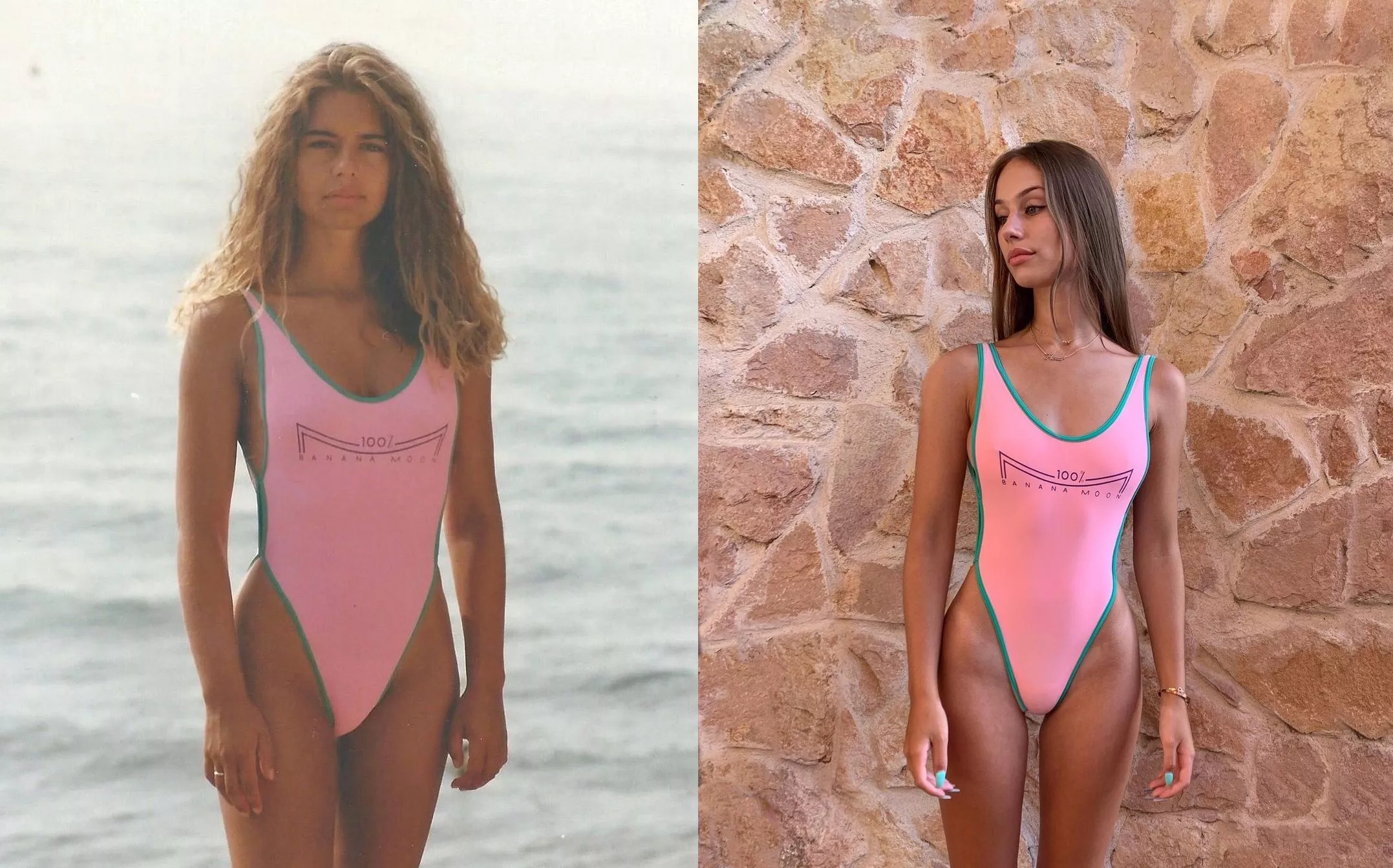 Mother and daughter, same swimsuit decades apart