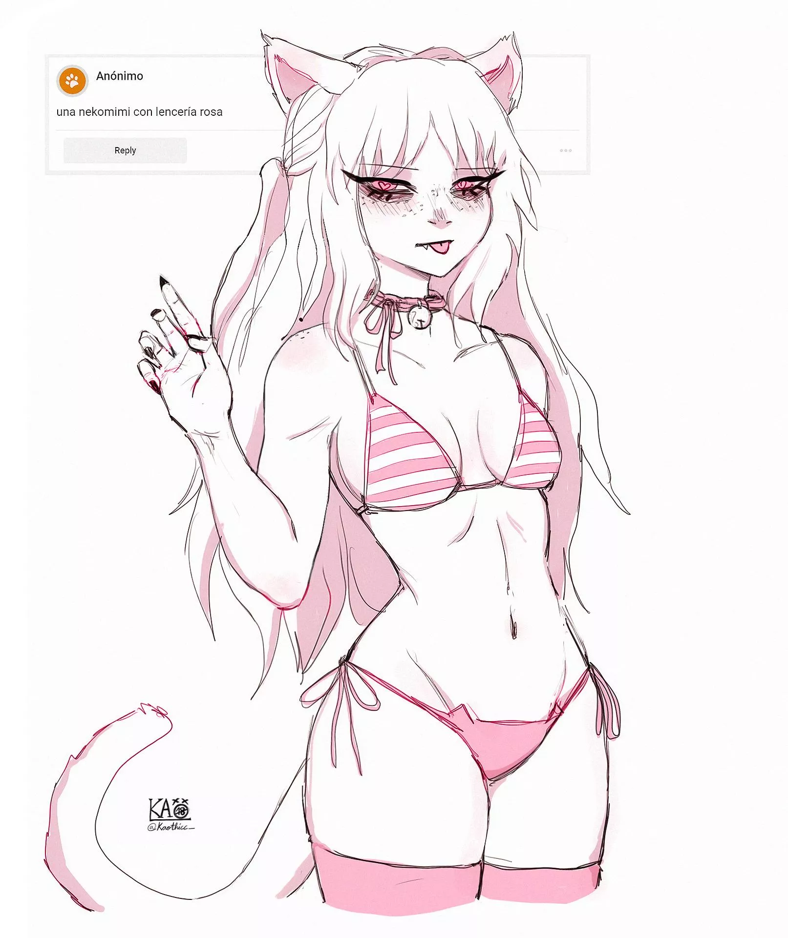 [My art] I made this Nekomimi wearing pink lingerie. 💕