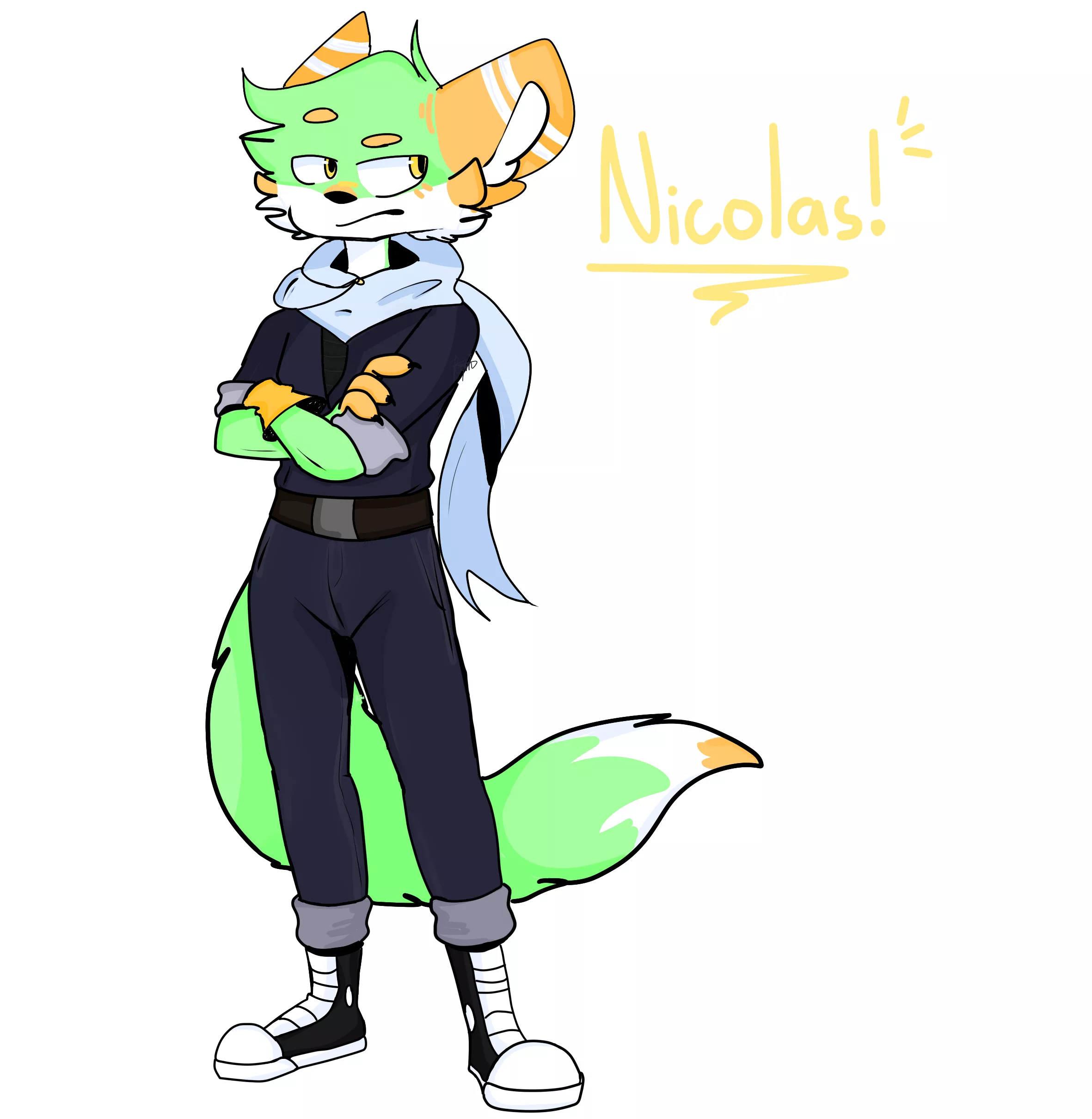 my friend asked me to draw a green and orange floofy furry boi