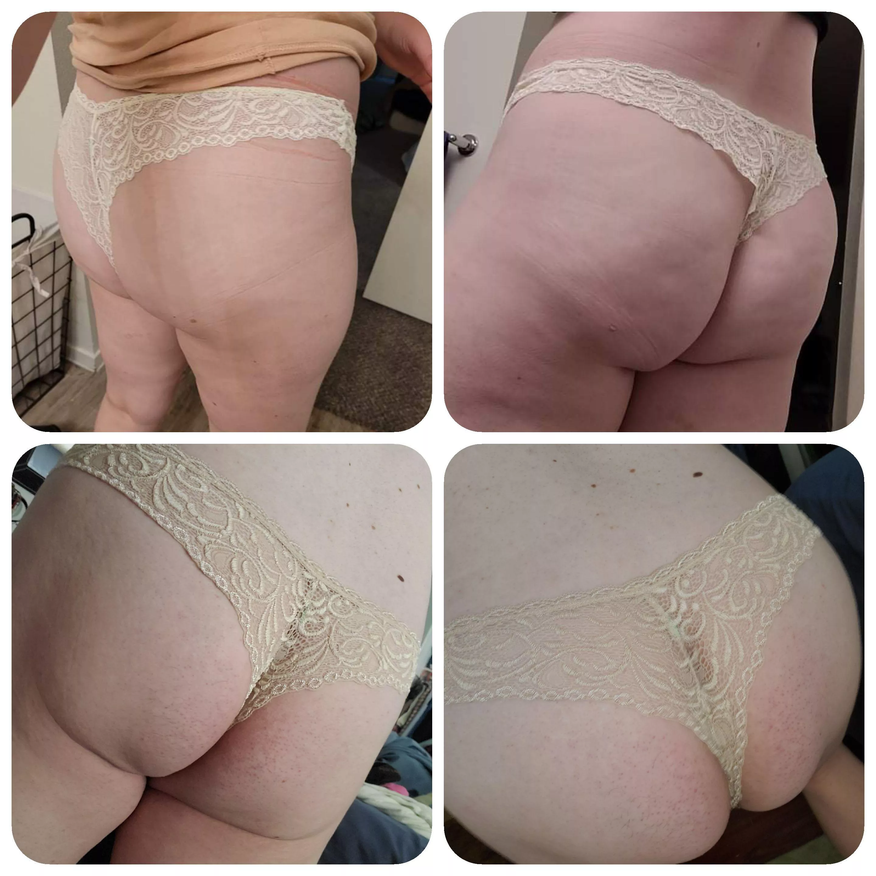 My friend (bottom) and I (top) wearing the same thong. Who wore it better?