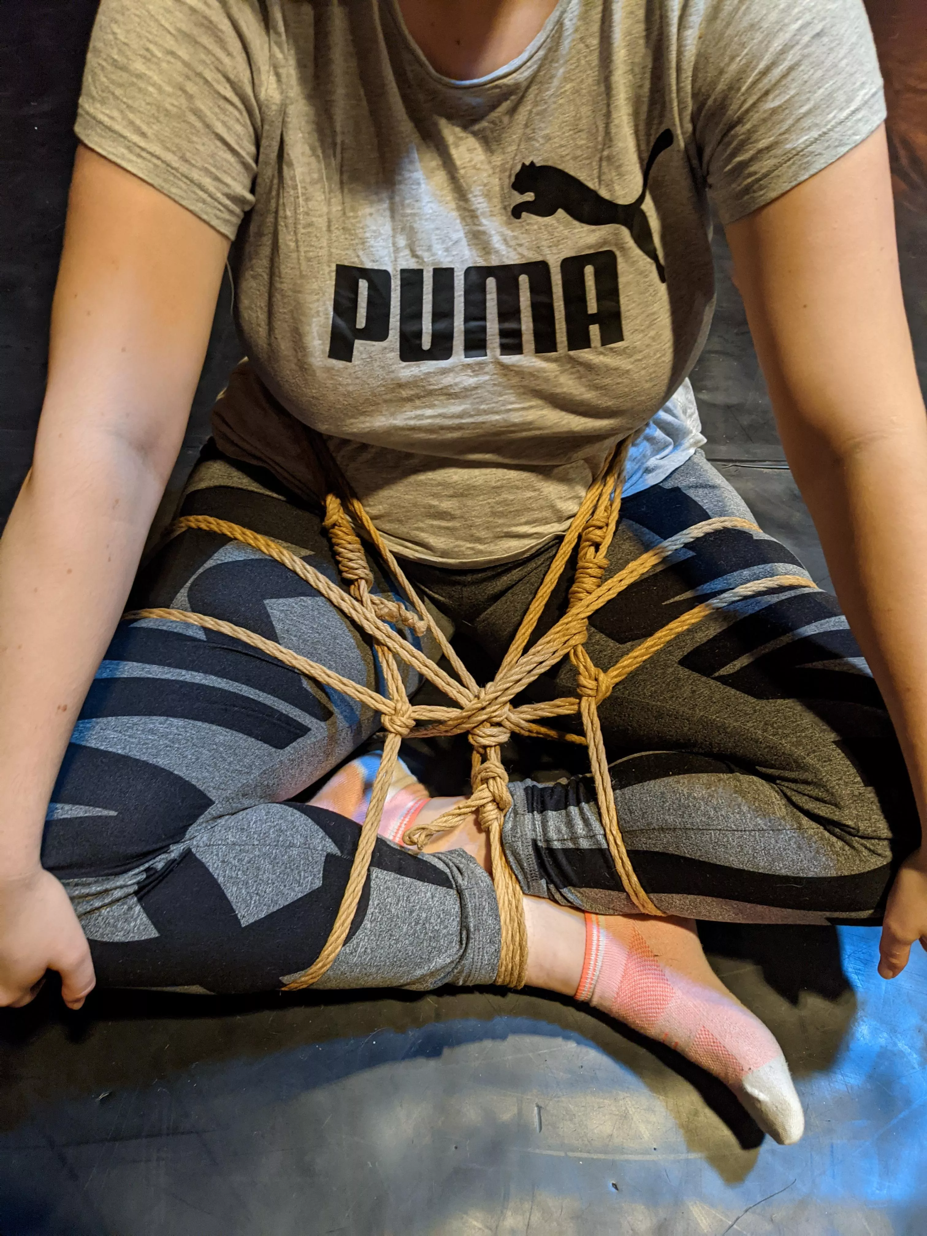 [M]y girl[f]riend in ropes at a workshop whe attended.