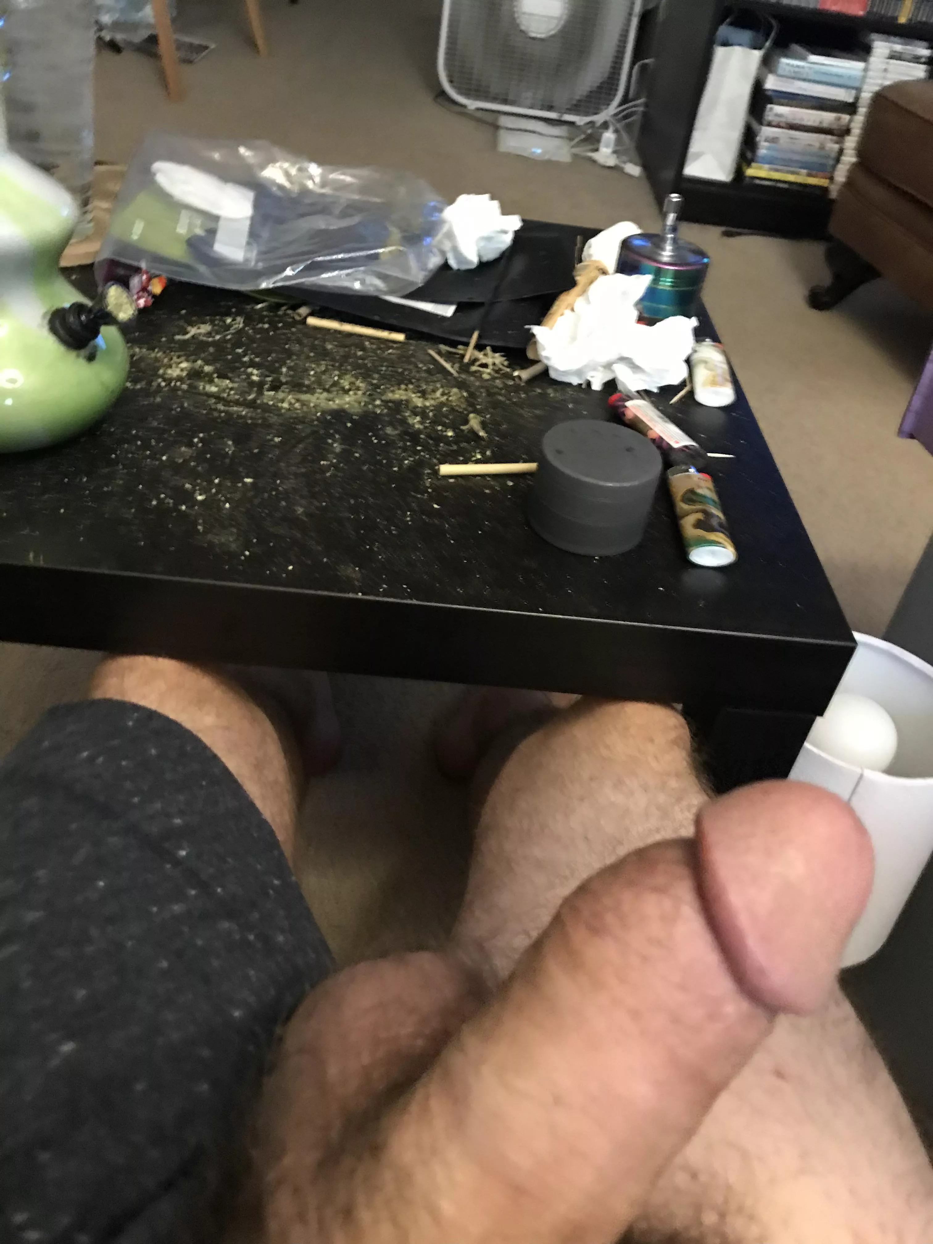 My husband packing a bowl for me. I love him… and that huge cock of his! 😋