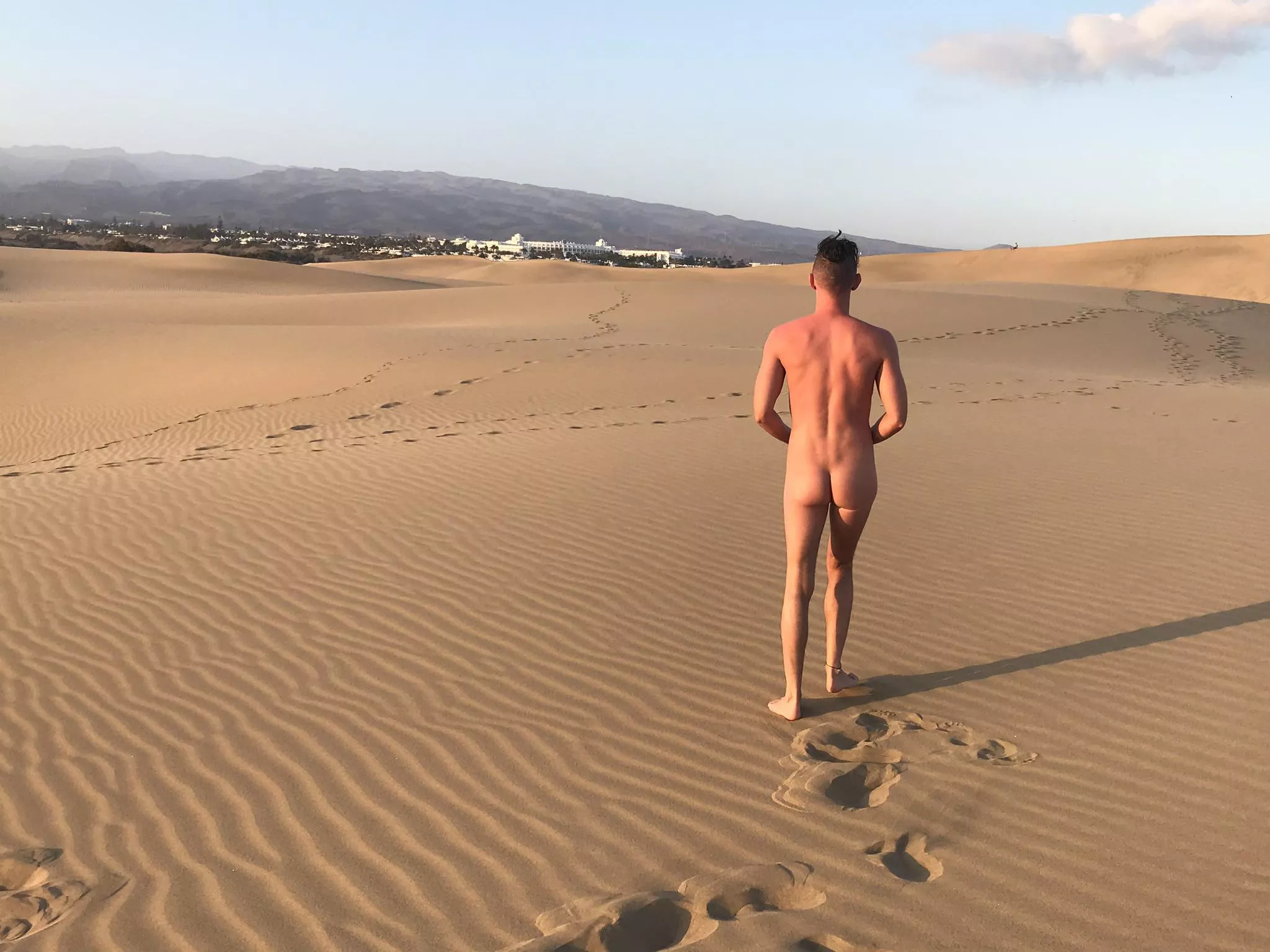 My long term boyfriend heading to the sand dunes in Maspalomas. He proved popular. ðŸ‘