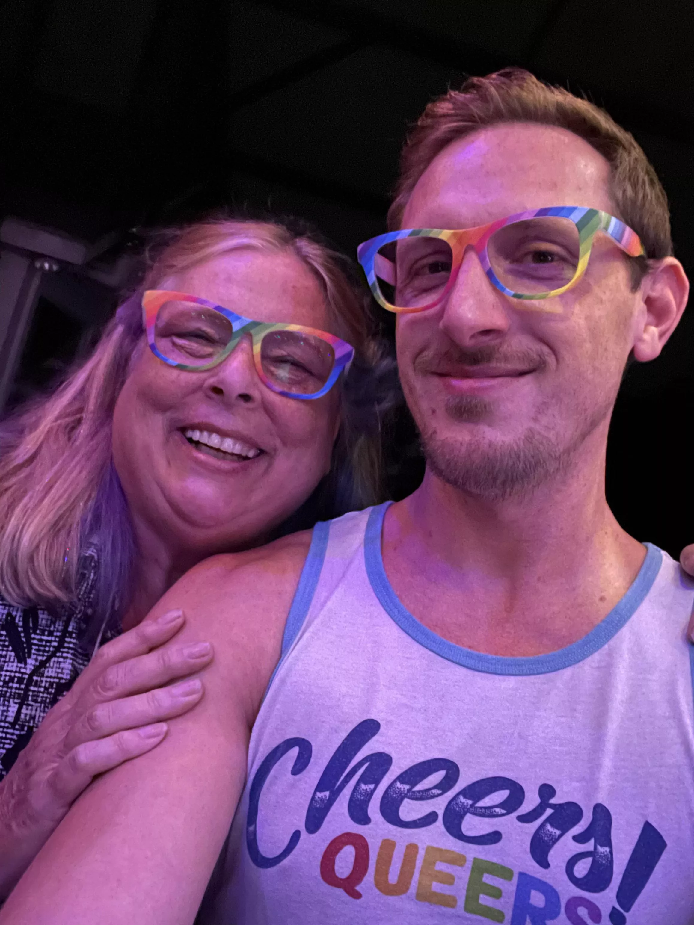 My mom and I sporting our Pride glasses! My mom wishes everyone a happy Pride and gives you all mom hugs!