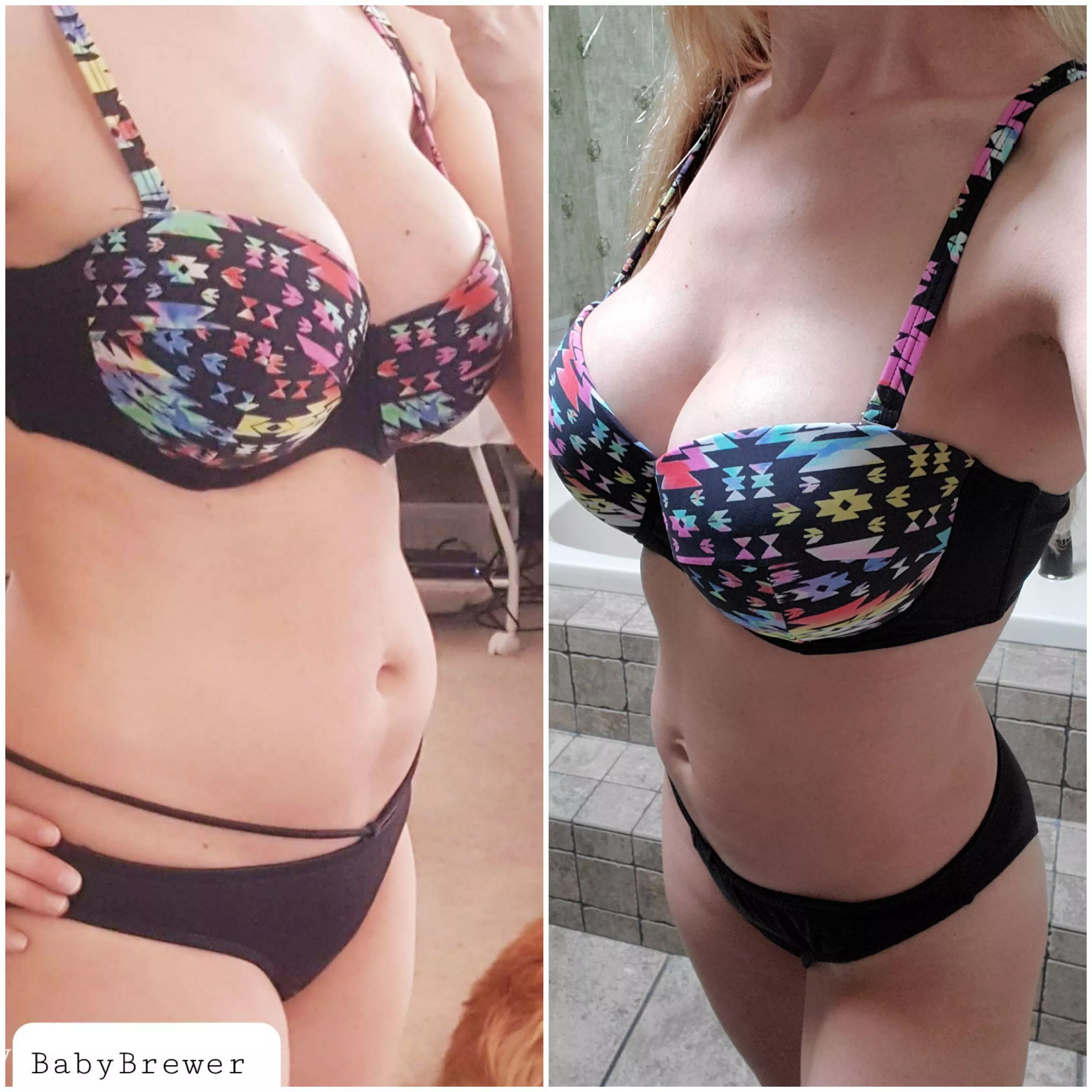 My new mom bikini bod last summer vs this summer 😁