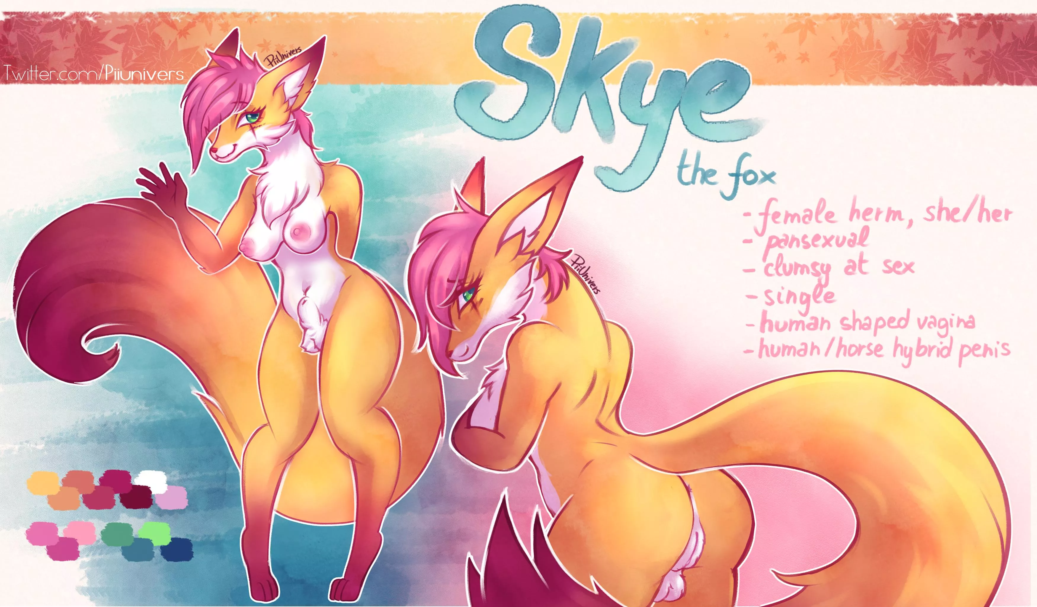 My OC Skye the Anthro Female Hermaphrodite Fox (artist: me, Twitter @Piiunivers)