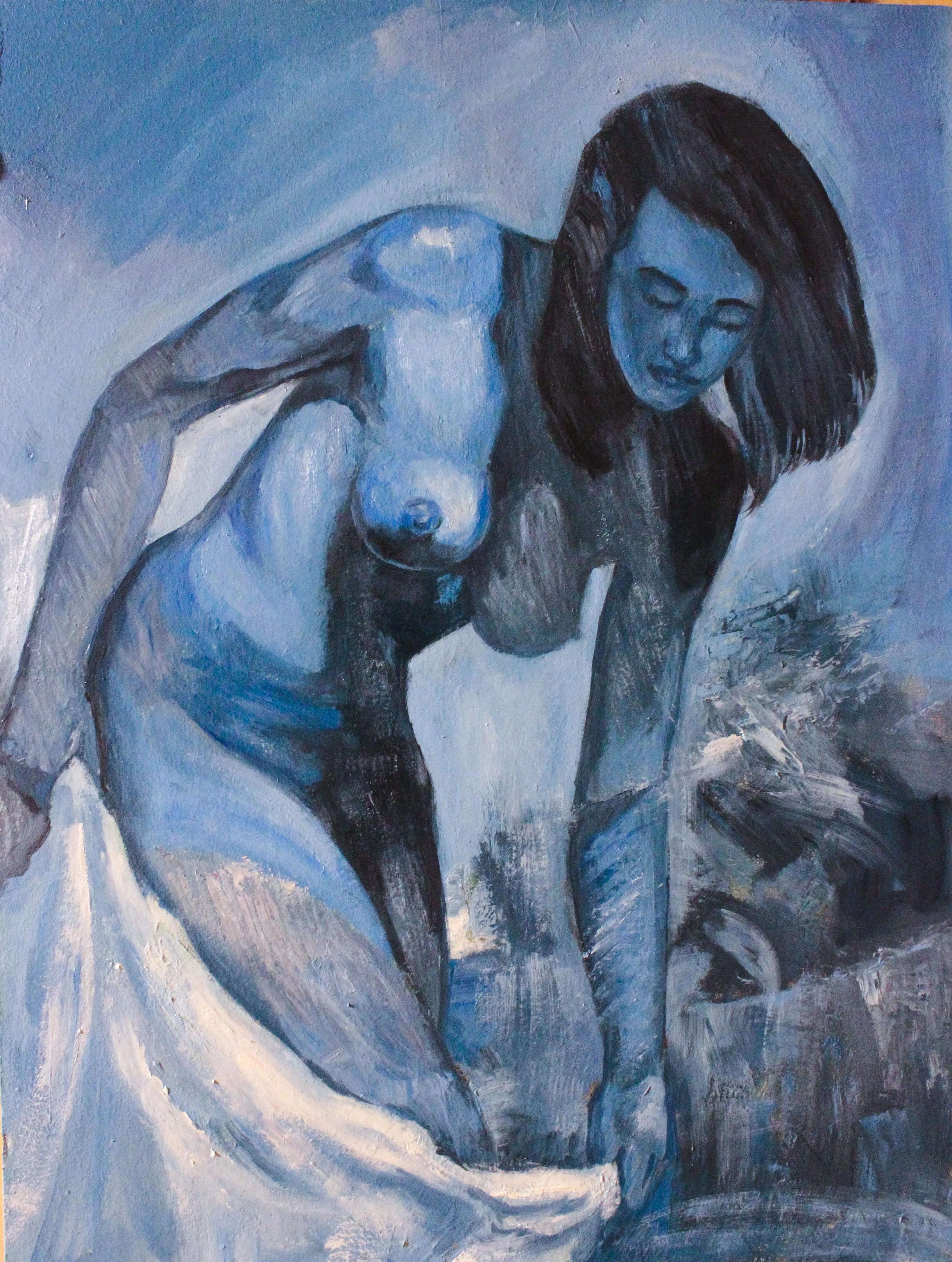 My oil painting Nude in blue, Oil on hardboard. 2021