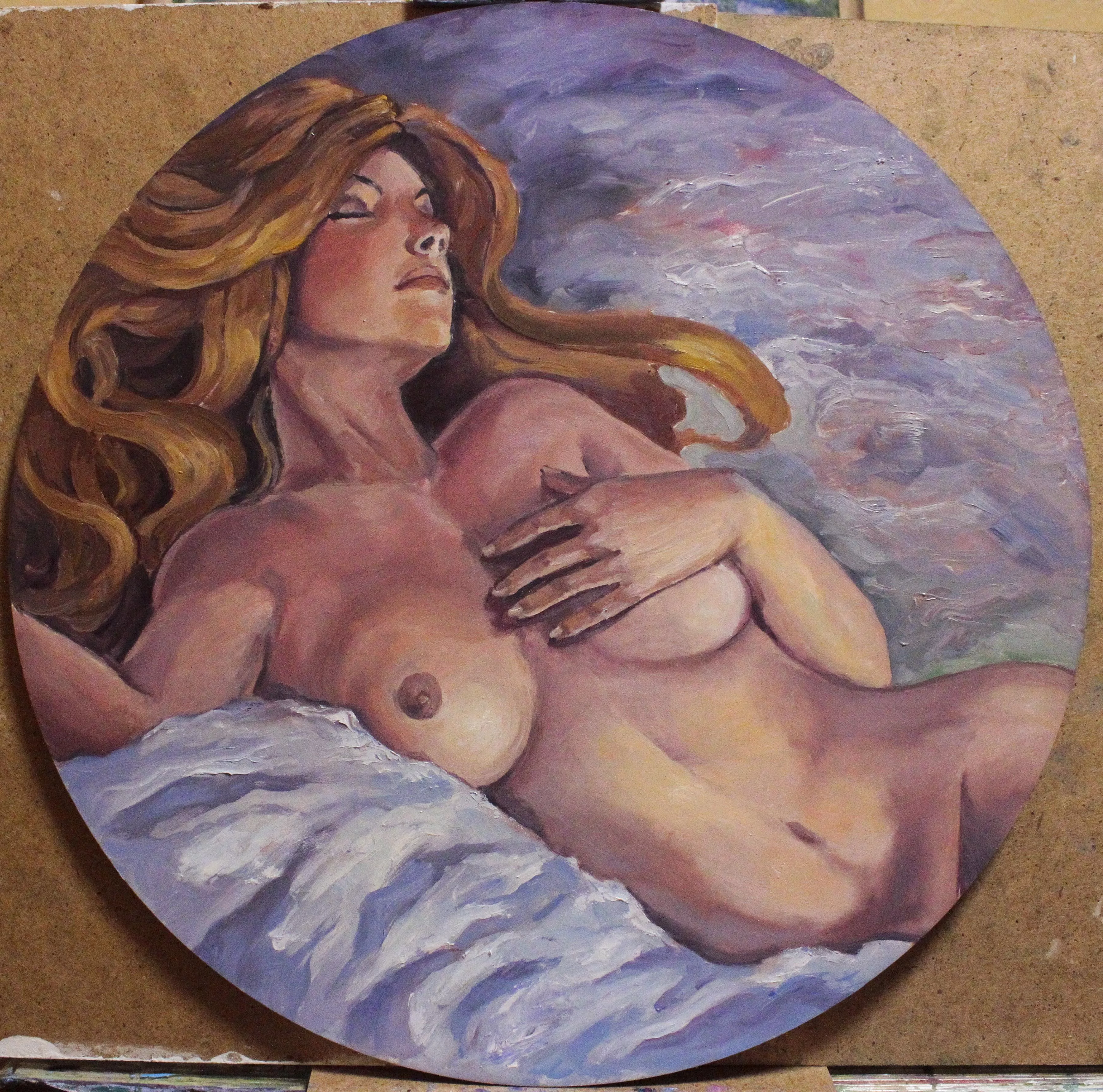 My oil painting Nude in the bed, Oil on hardboard. 2021