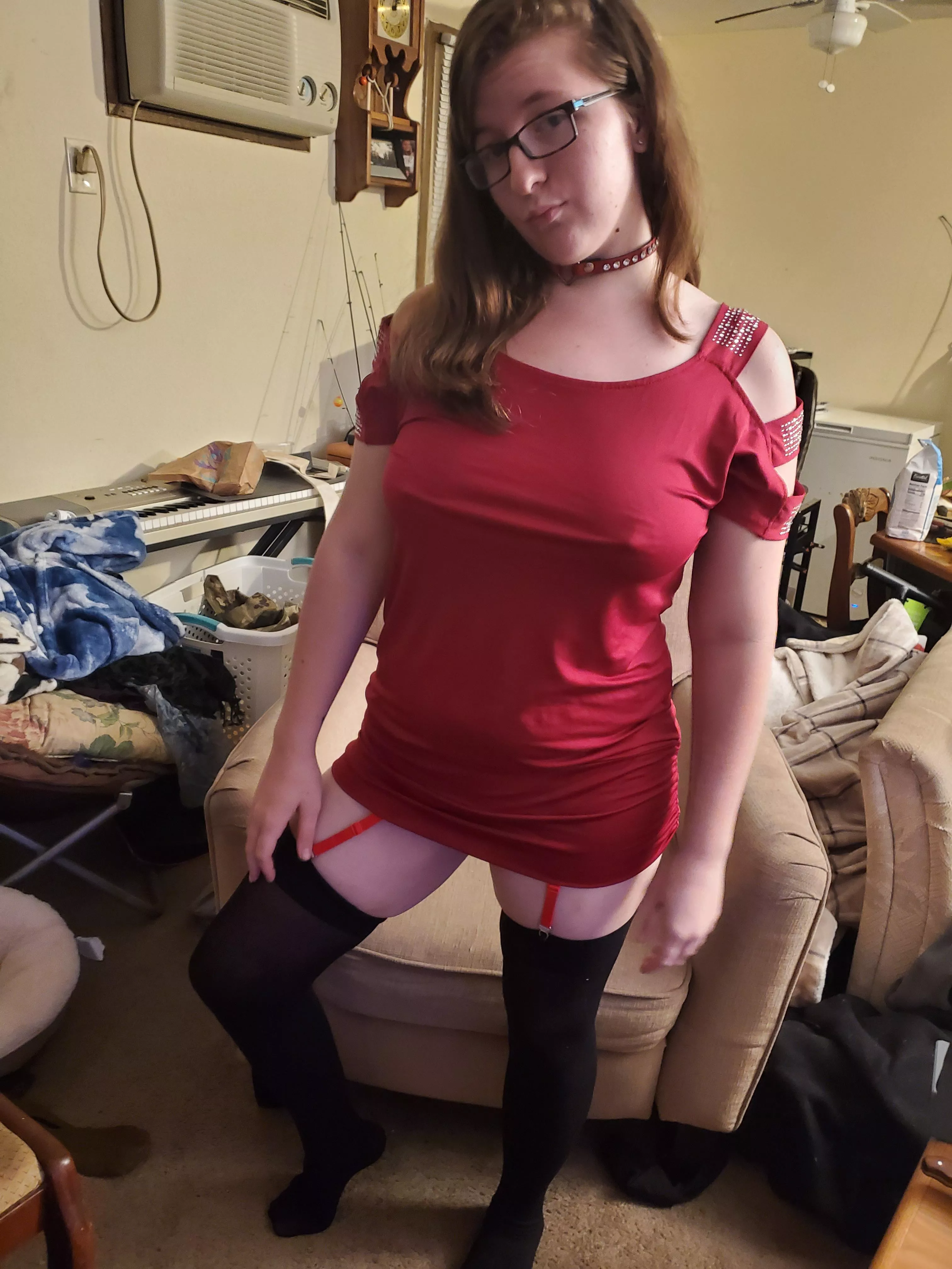 my outfit for the bar, would you take this slutty wife home with you?