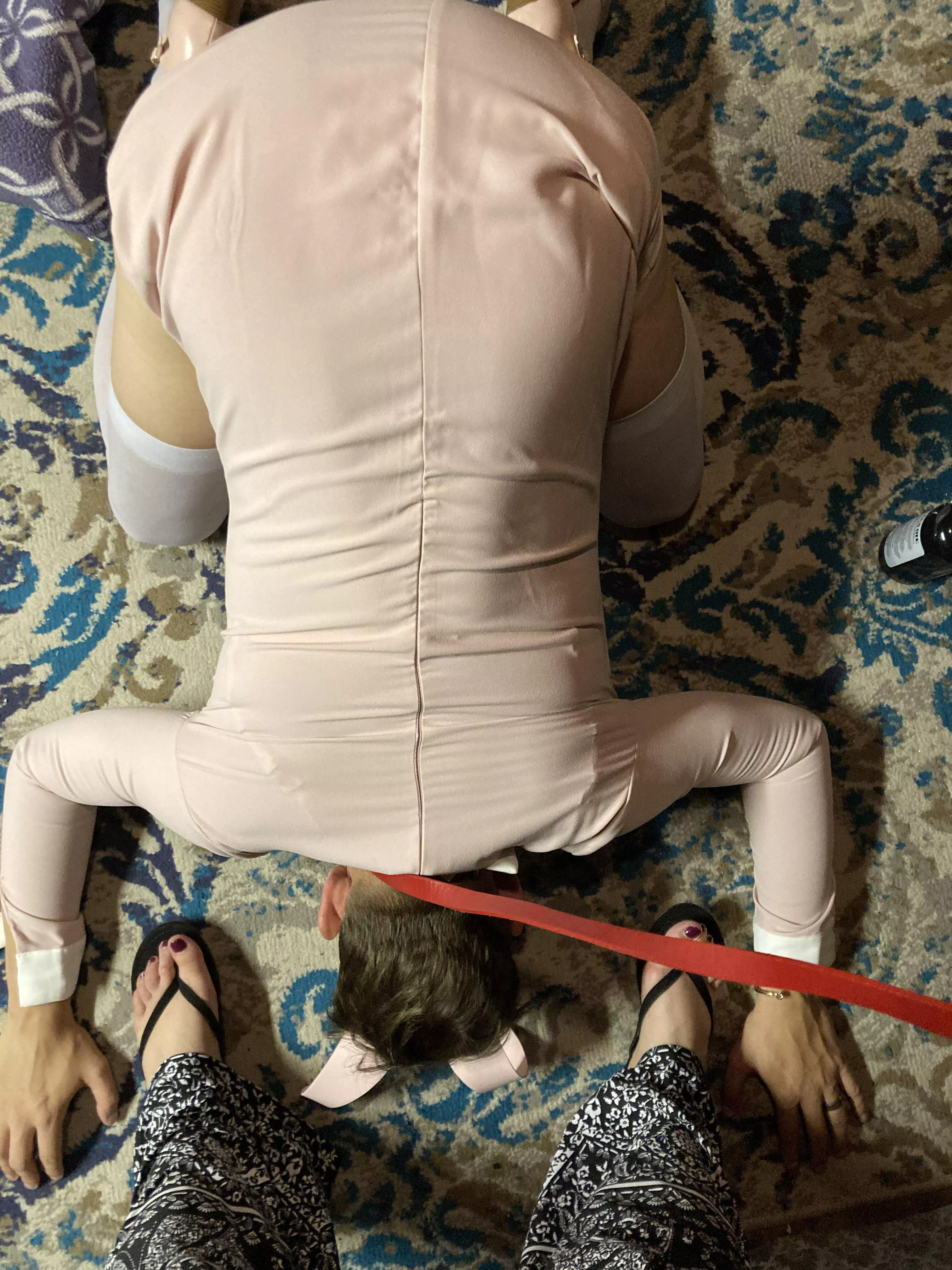 My sissy slut, in his sissy wear, at my feet, where he belongs showing appreciation for being allowed to wear my collar around his neck