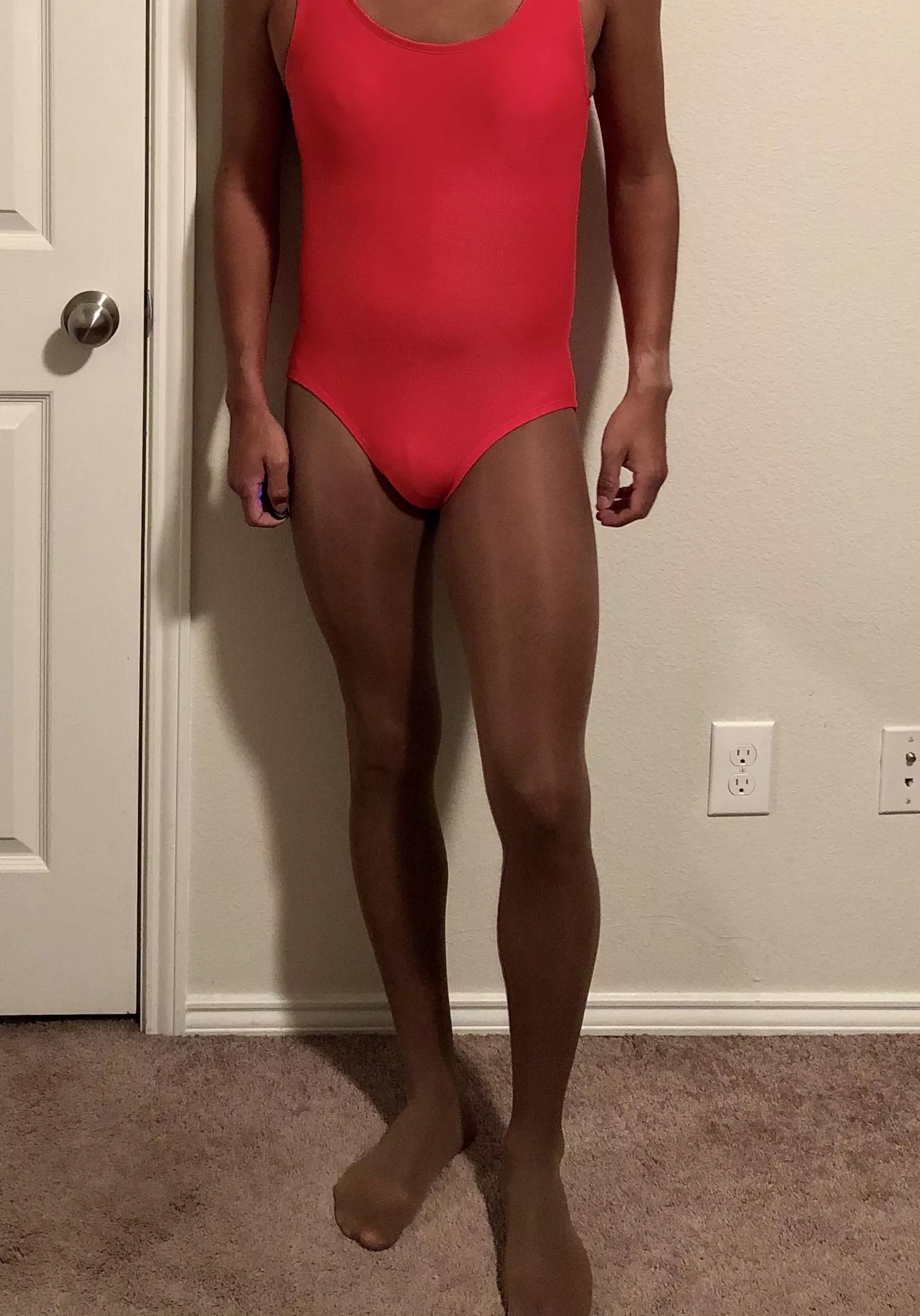 My spandex one piece with some stretchy workout tights :)