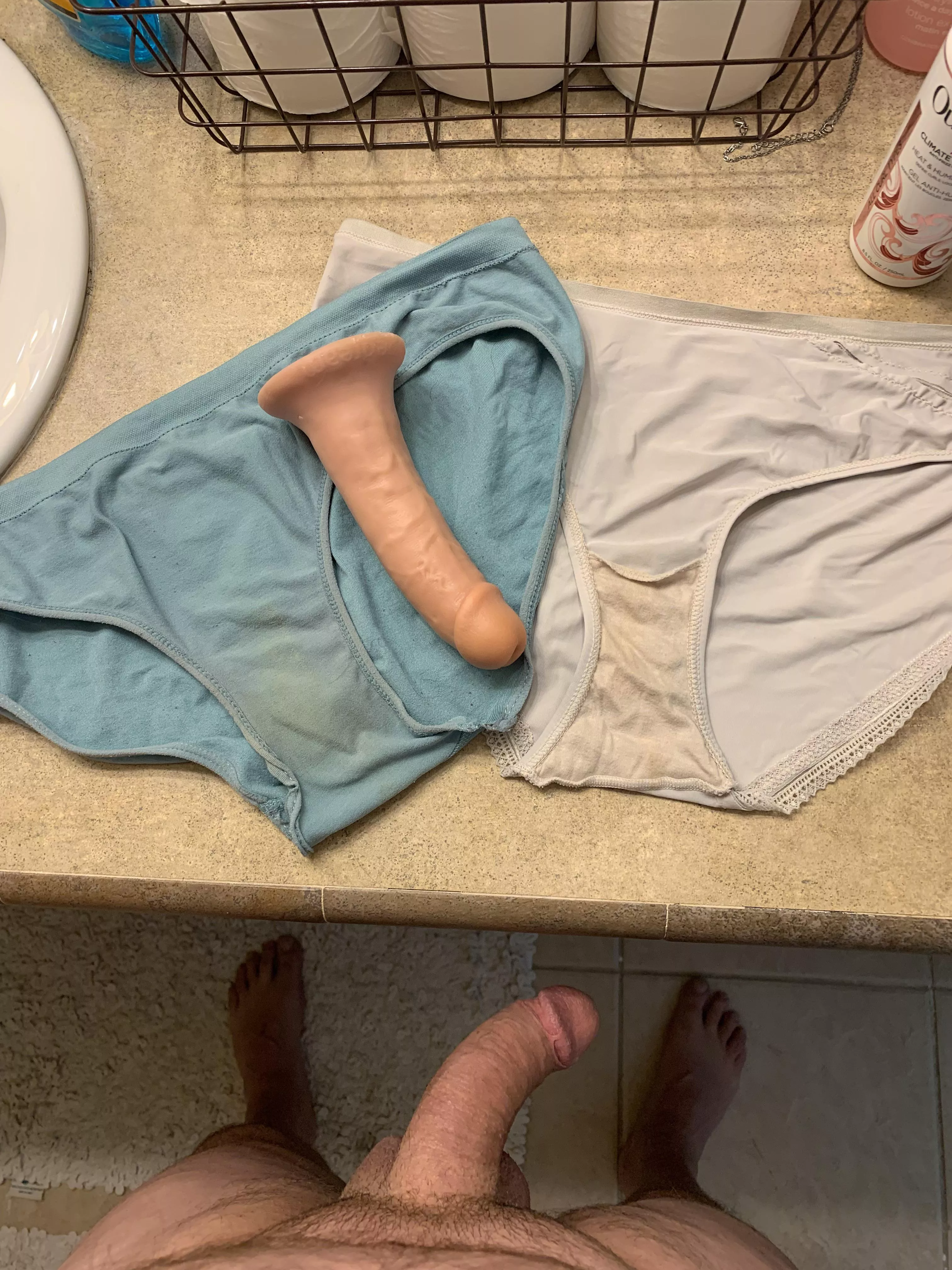 My wife doesnâ€™t know that I sniff her dirty panties and suck her cock.