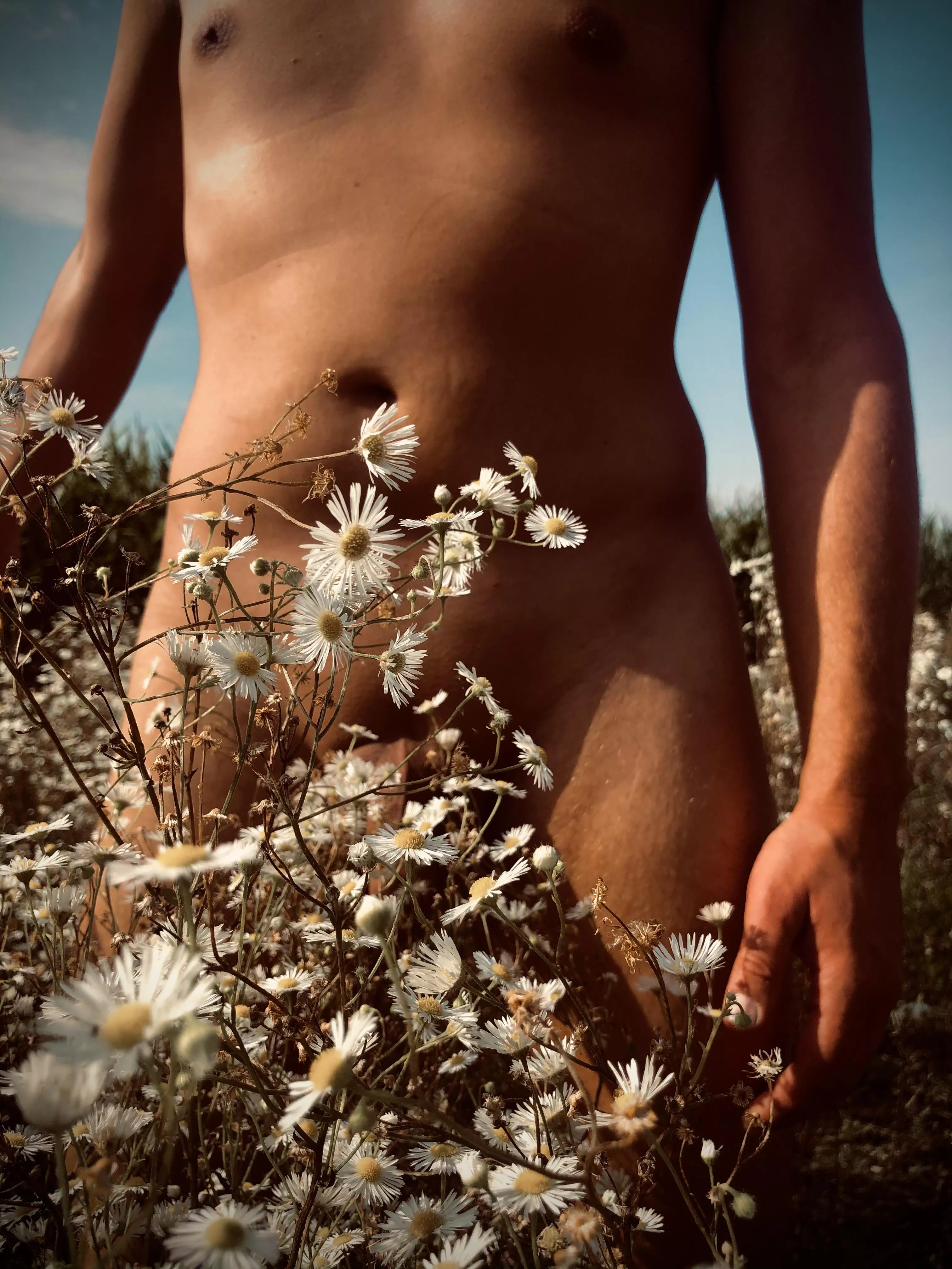 Naked between flowers..