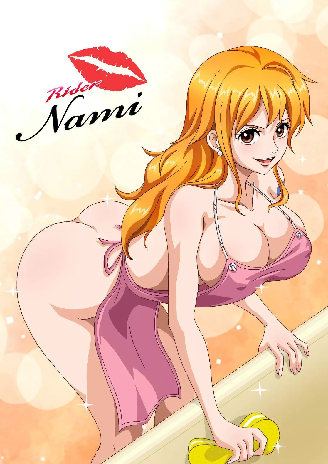 Nami bent over the counter