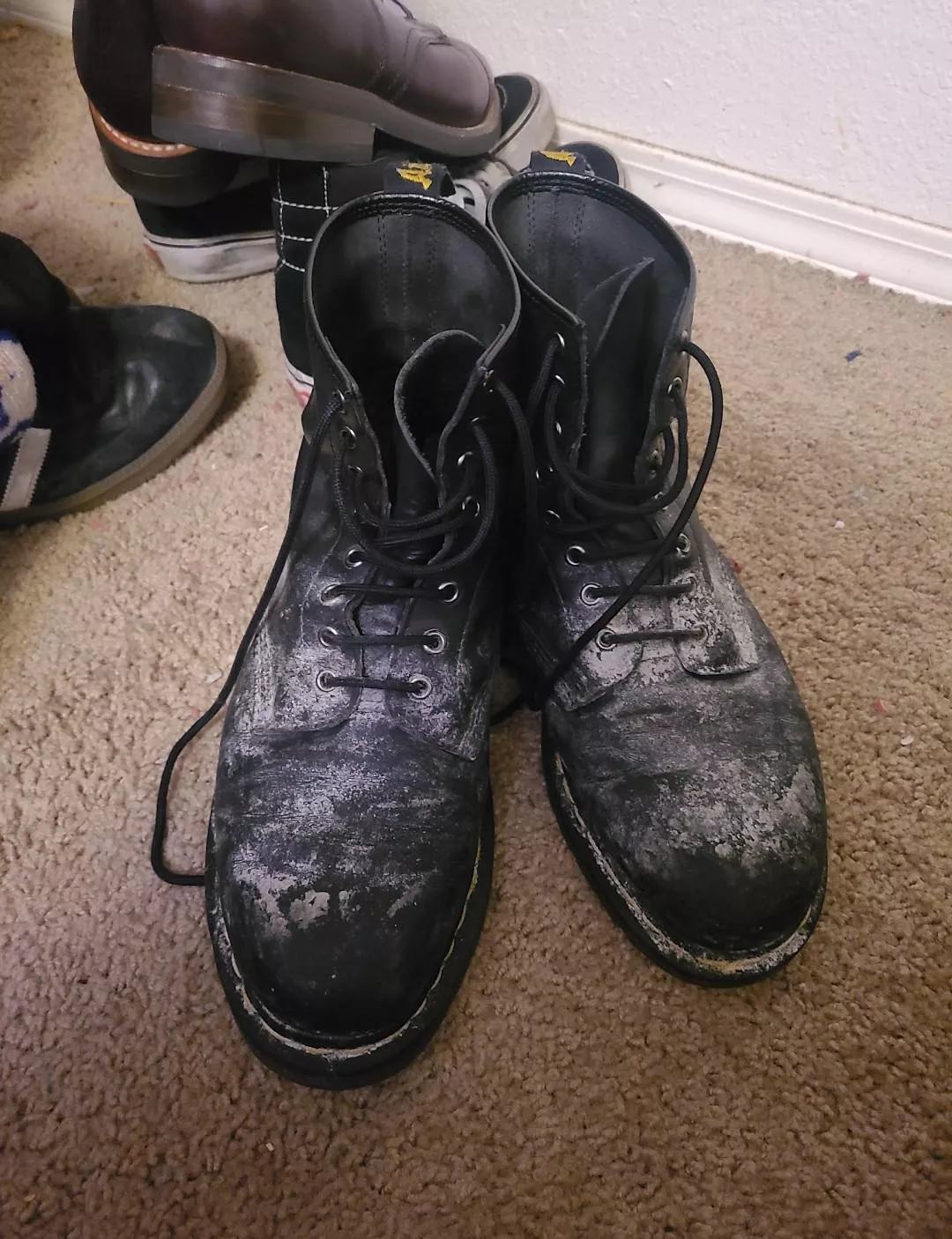 Need help removing caked flour from my boots