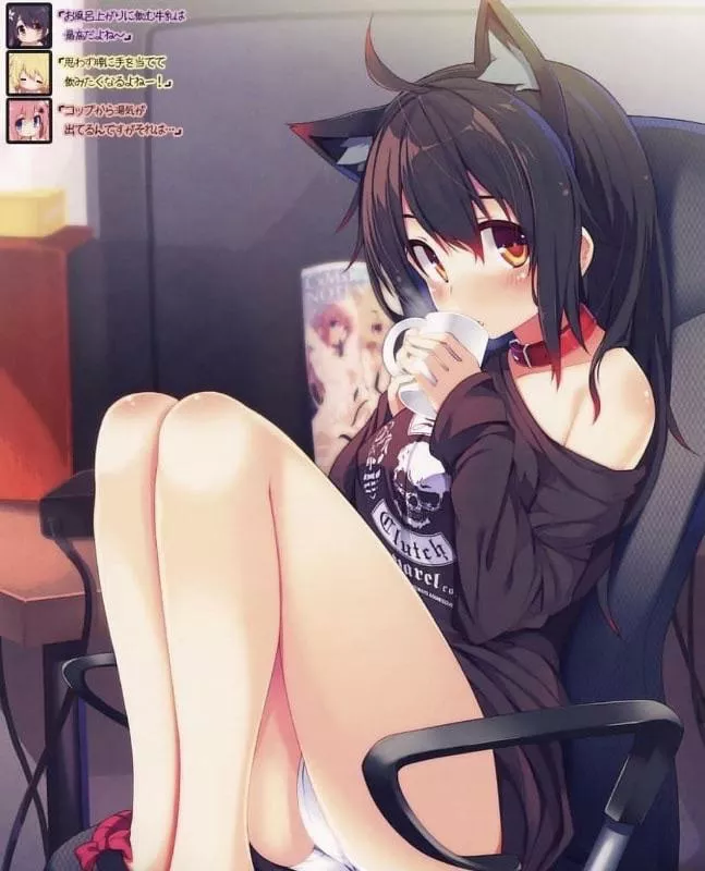 neko sipping her beverage