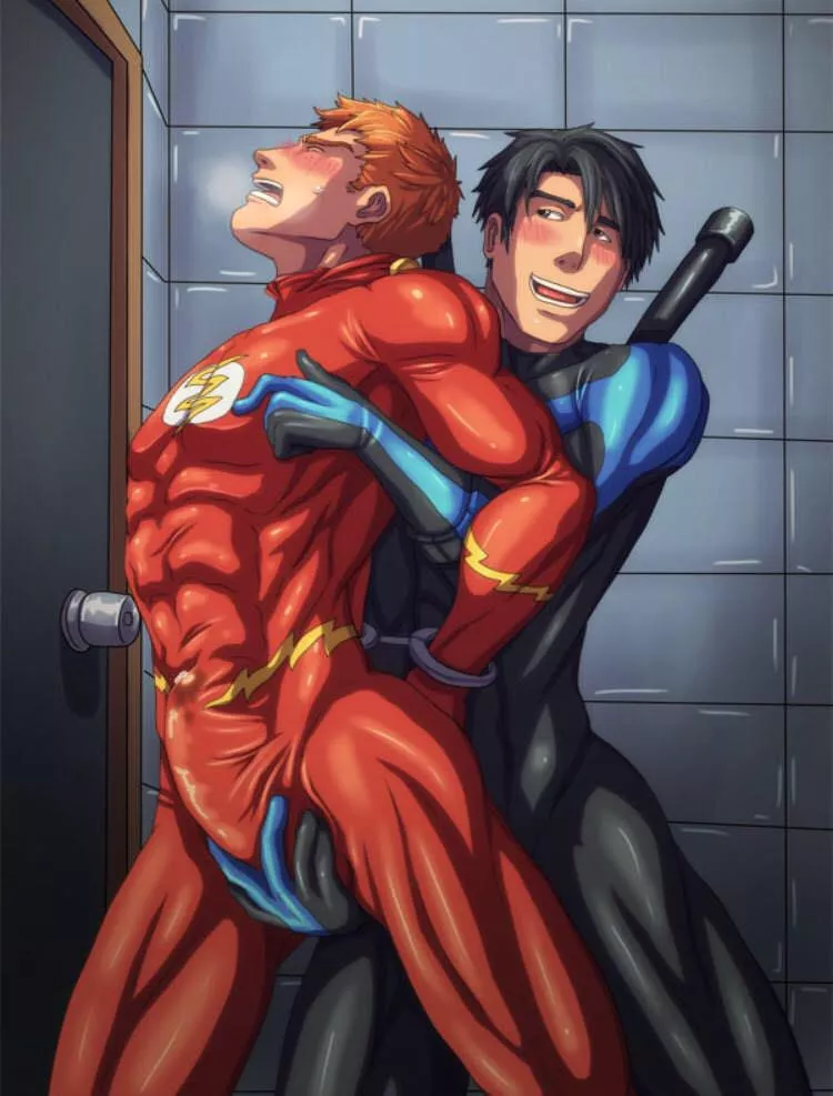 Nightwing having some fun with Flash (Unknown) [Young Justice]