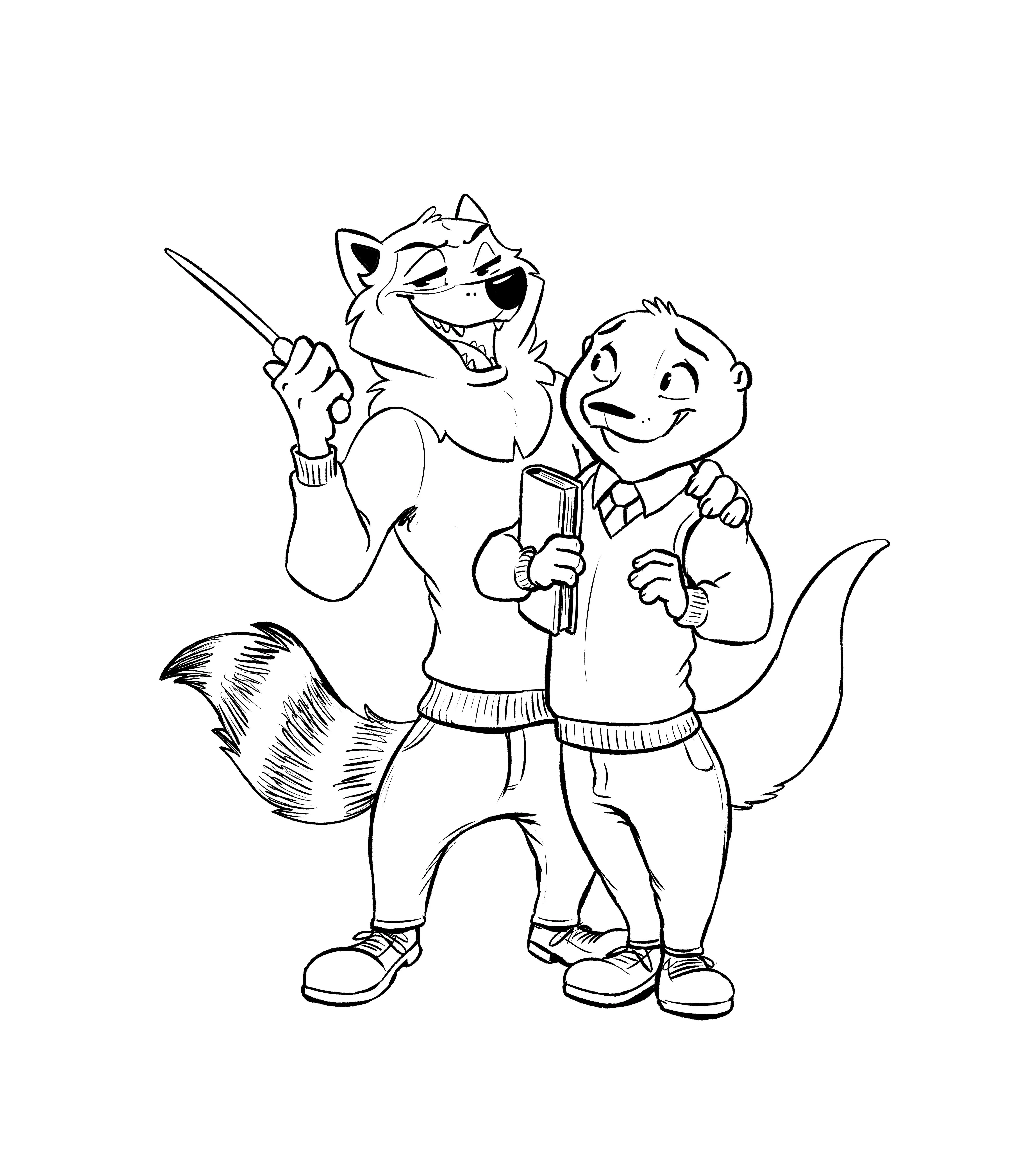 Nik and Felix. Wip. By me (@NikRaccoom)