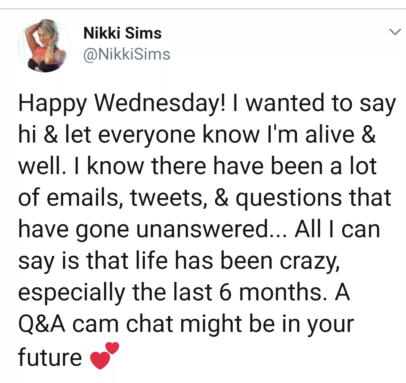 Nikki getting on cam is a possibility...