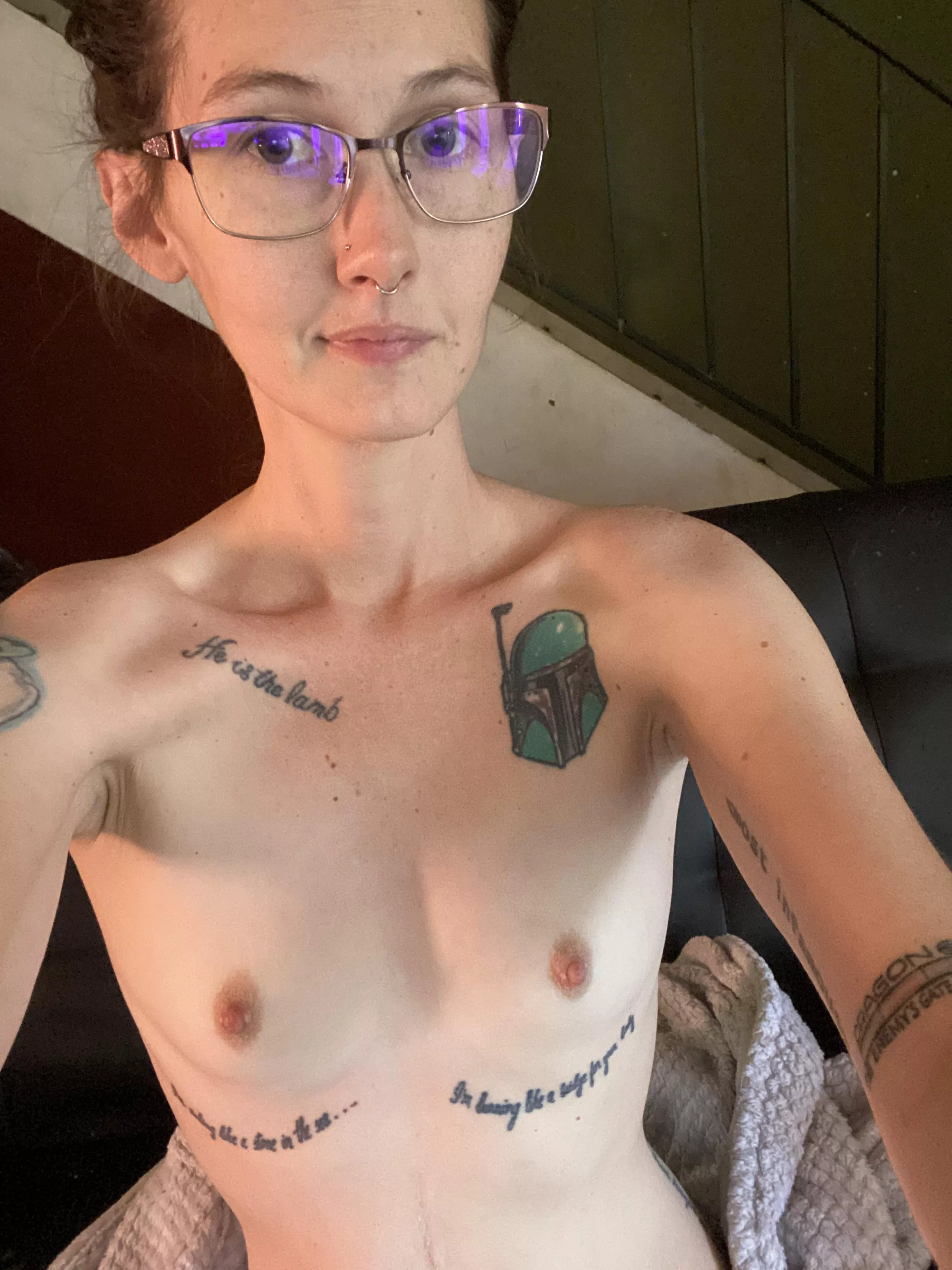 No makeup and glasses with my tiny tits. Hope thatâ€™s okay =x