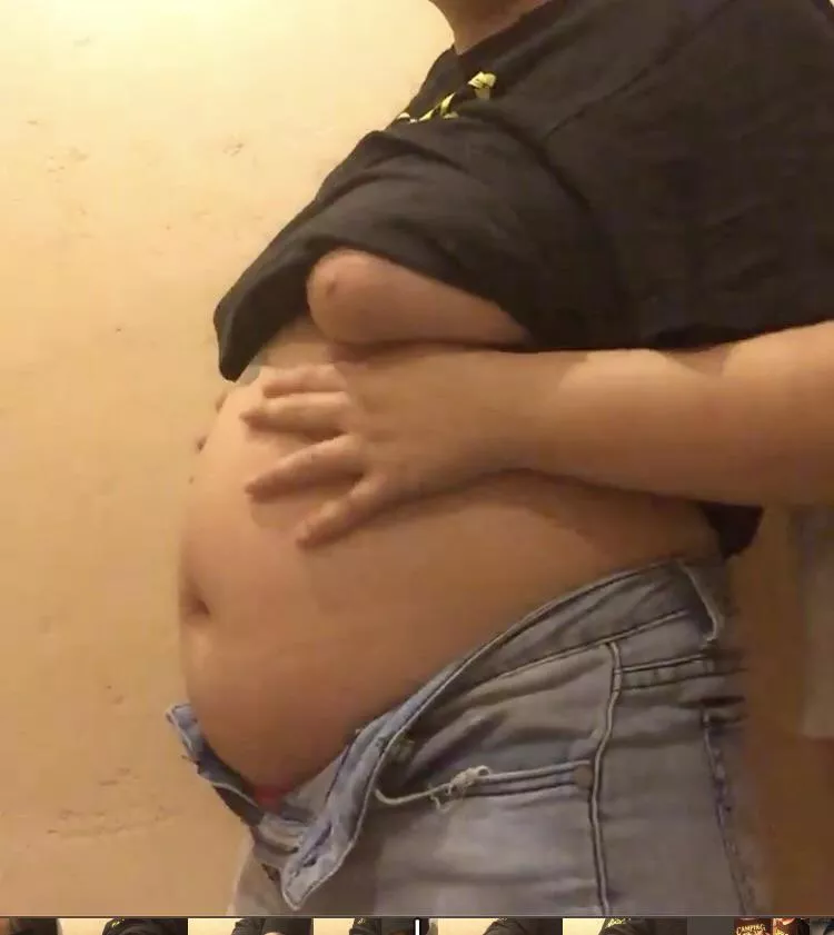 not from today but i’m crazy about milkshakes and this is my belly filled with about two litters i chugged and chugged until i gagged hard, i love when that happens