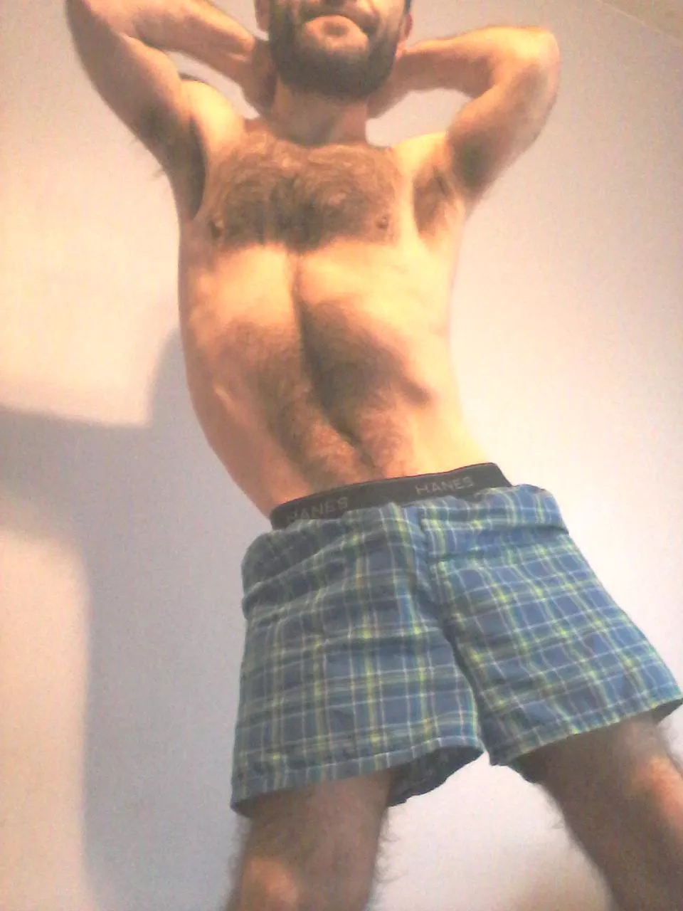 Nothing like a morning stretch in my boxers.