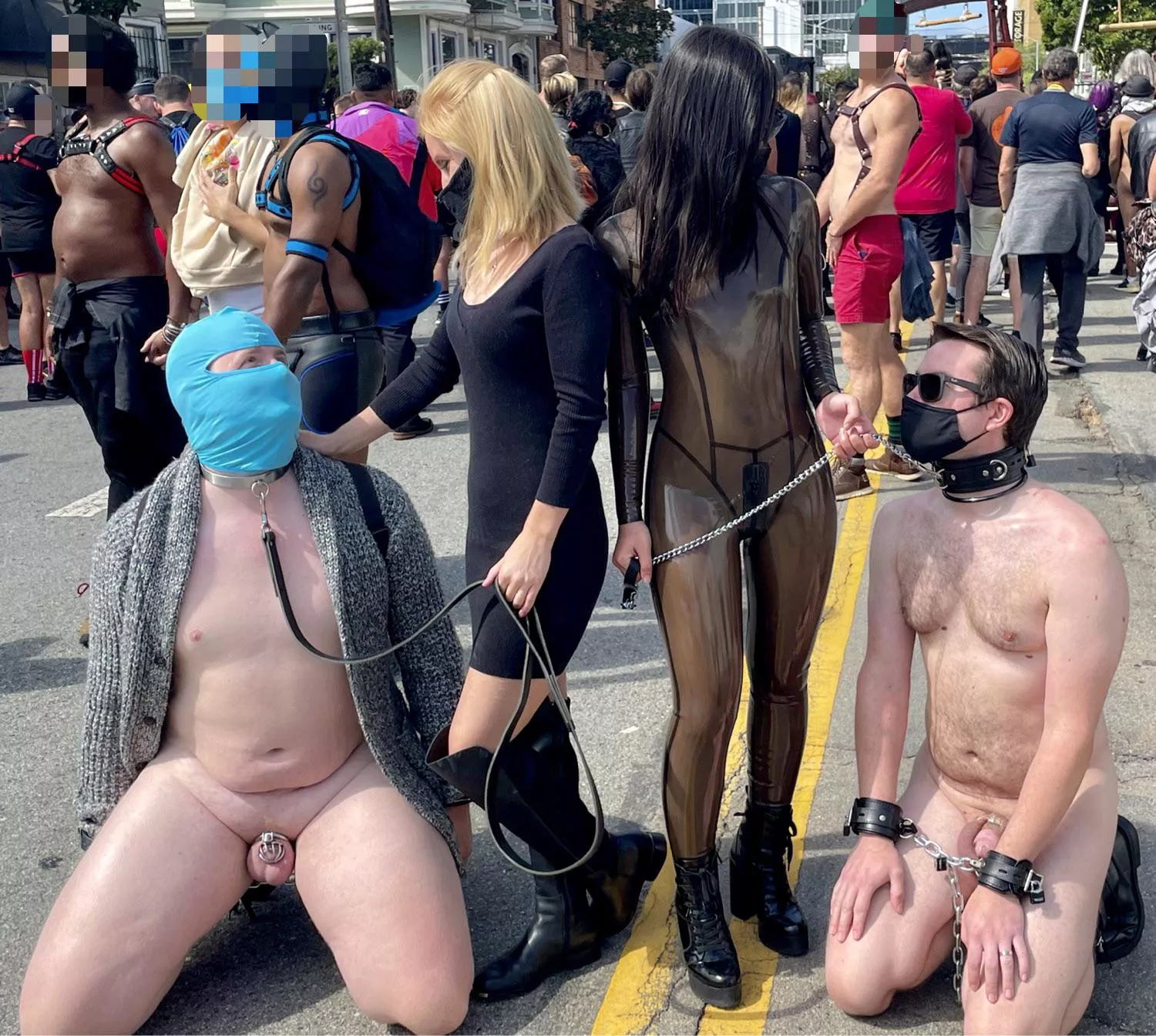 [oc] [via u/Mtrs_Snacksized] Female Dominants in public with their chastity pets on leashes - Folsom Street Fair 2021, San Francisco