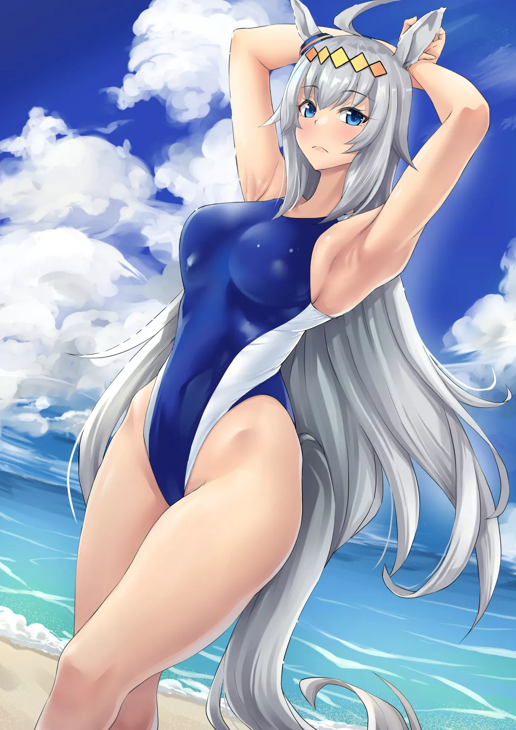 Oguri Cap Competition Swimsuit Arms Up (Kinntarou) [Umamusume]