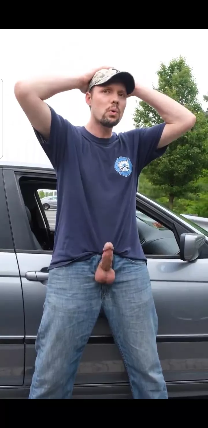 Oh yes exposed and hands up in a parking lot ready to bust his load out in the open public.