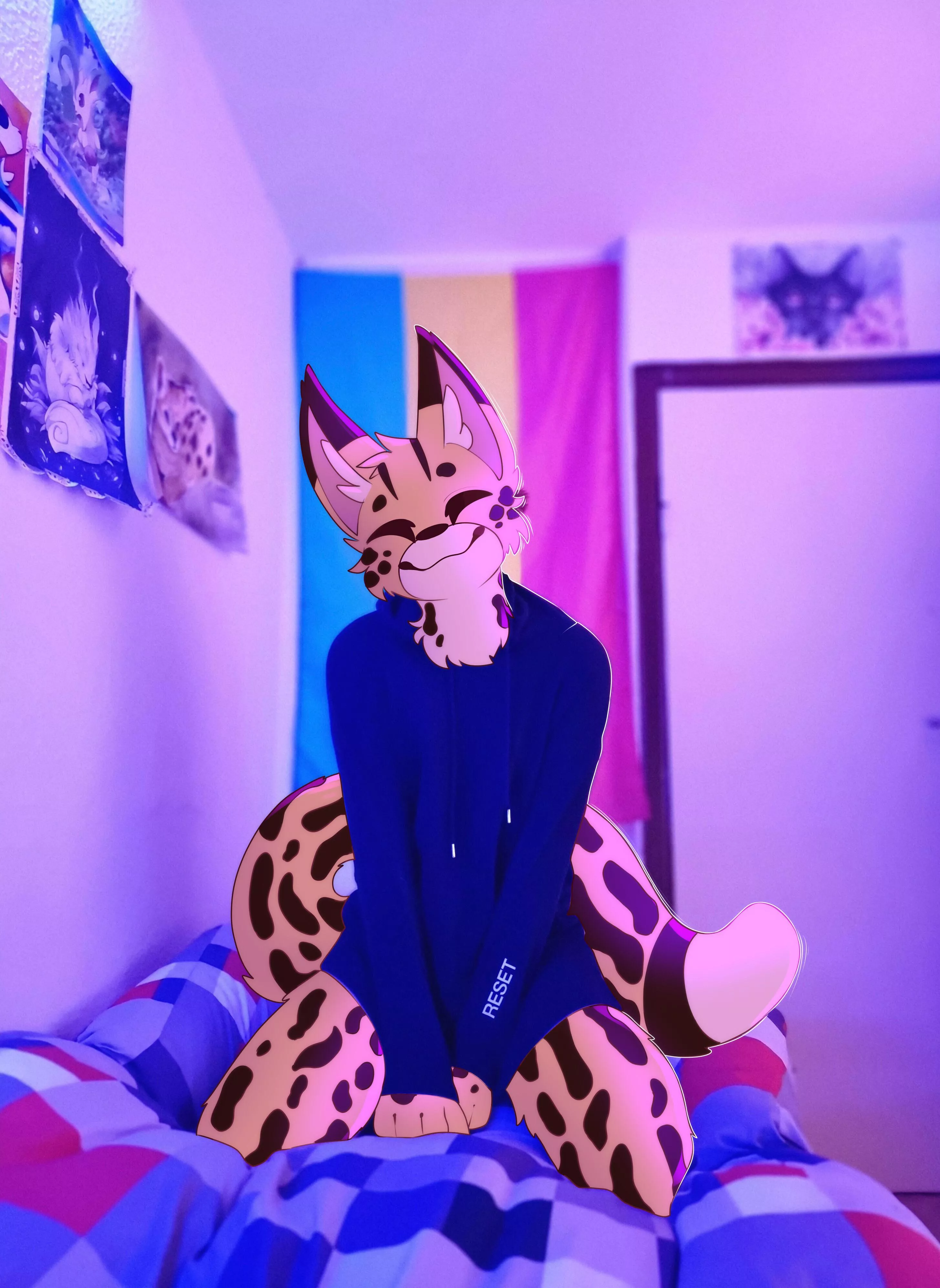 One (1) happy serval uwu (Fursona Overdraw for my partner💖)