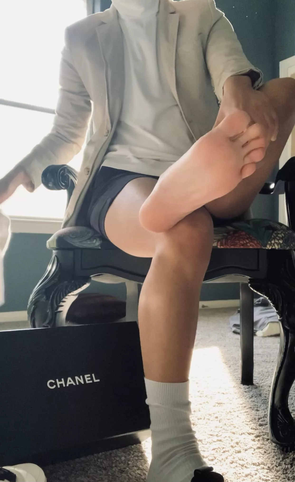 One my most generous and loyal foot slaves understands that I deserve nothing but the best, so he bought me these Chanel sneakers, so I didnâ€™t have to. I enjoyed breaking them in this morning. DM me to watch me take them off.