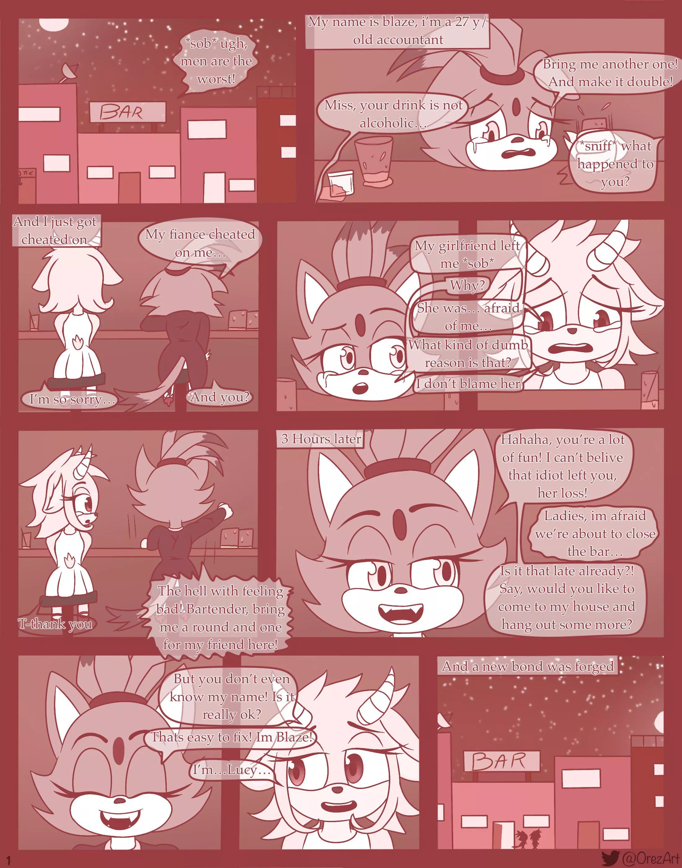 Page 1 of the comic “blazing love” (@OrezArt)