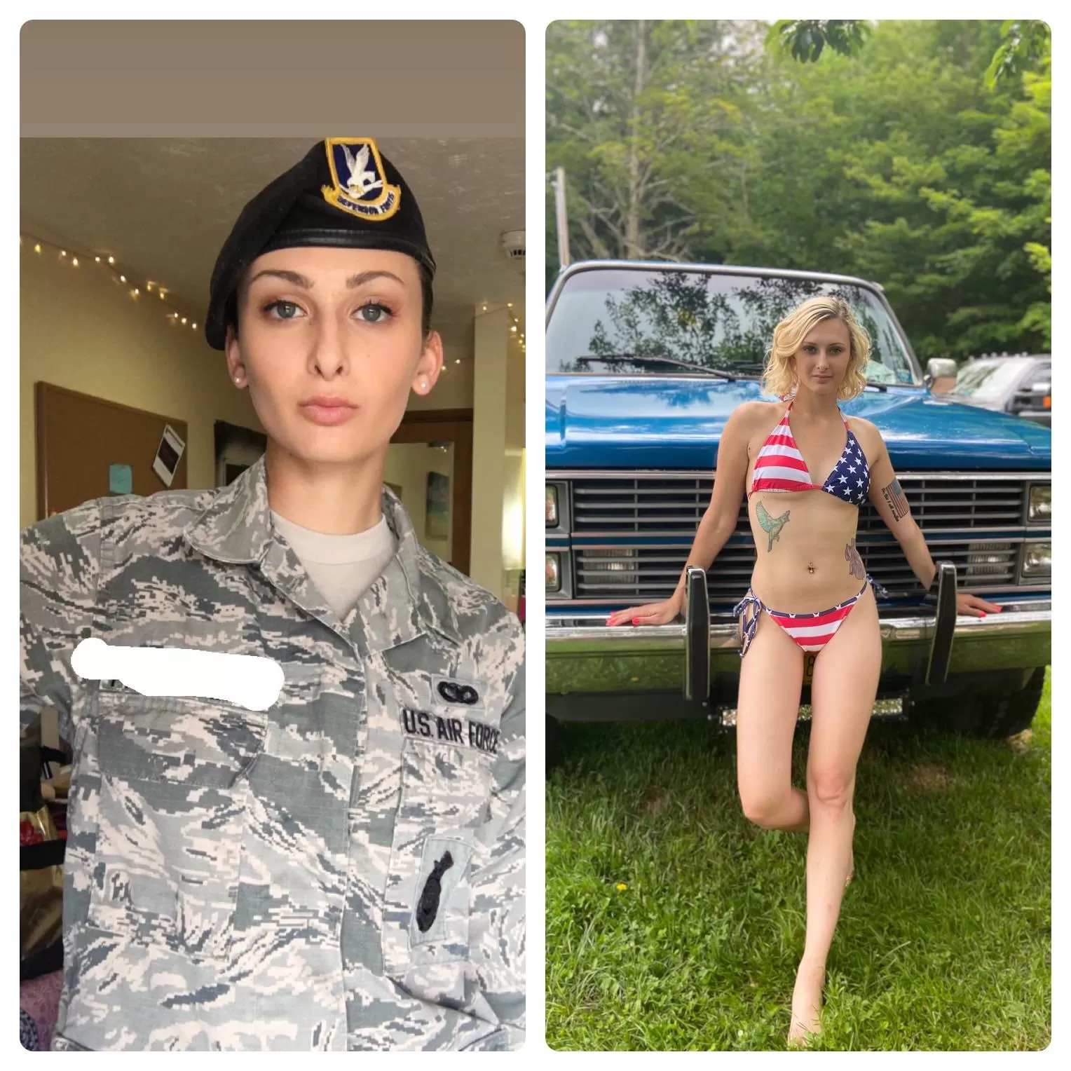 Patriotic In and out of uniform. Old photo from circa 2018 with old uniforms