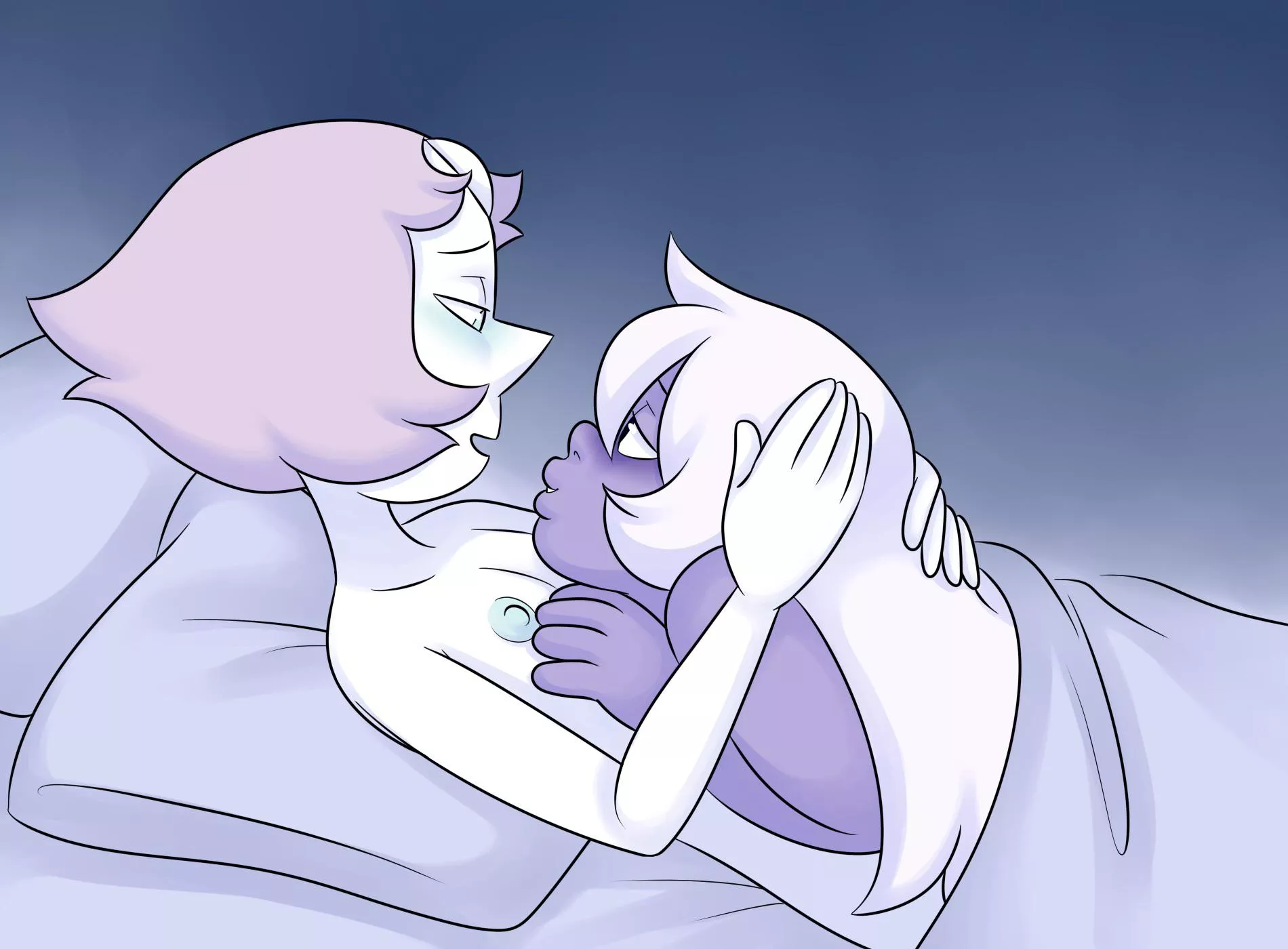 Pearl and Amethyst share a tender moment (art by MissGreeneynsfw)