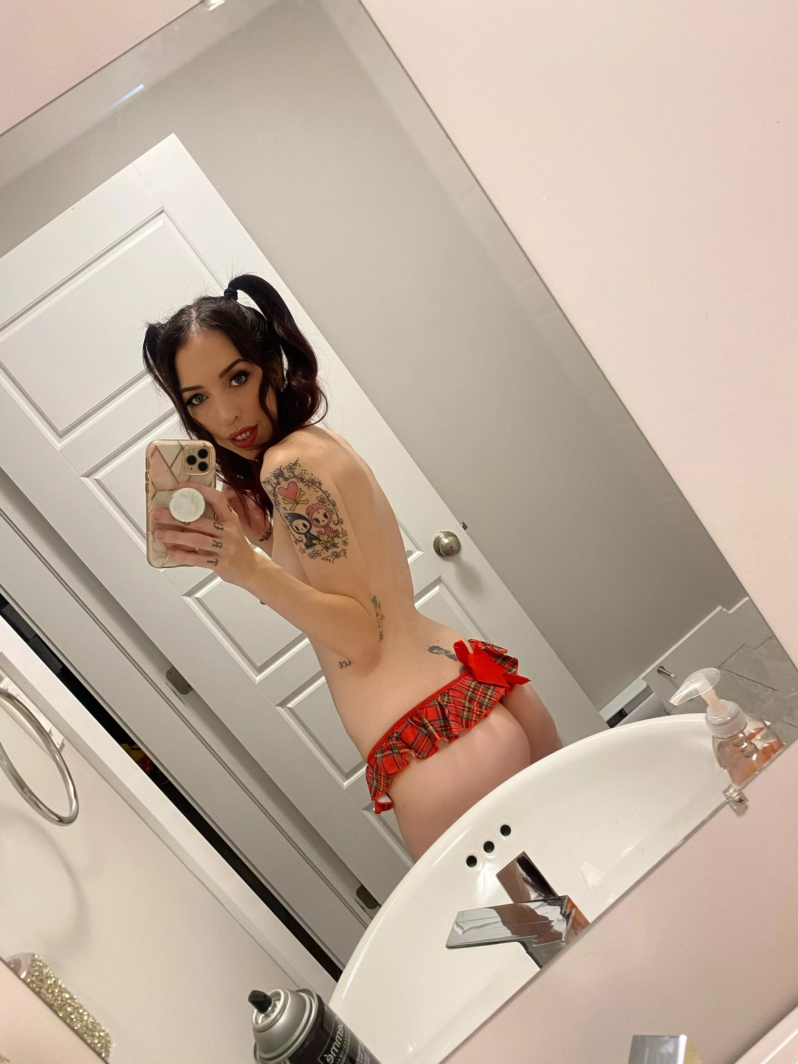 people think i'm an innocent shy girl. ðŸ˜‡ $3.50 sale on my page. ðŸ”¥ come watch me dress up as a school girl, show my tits, & suck cock. ðŸ¥µ link in comments.