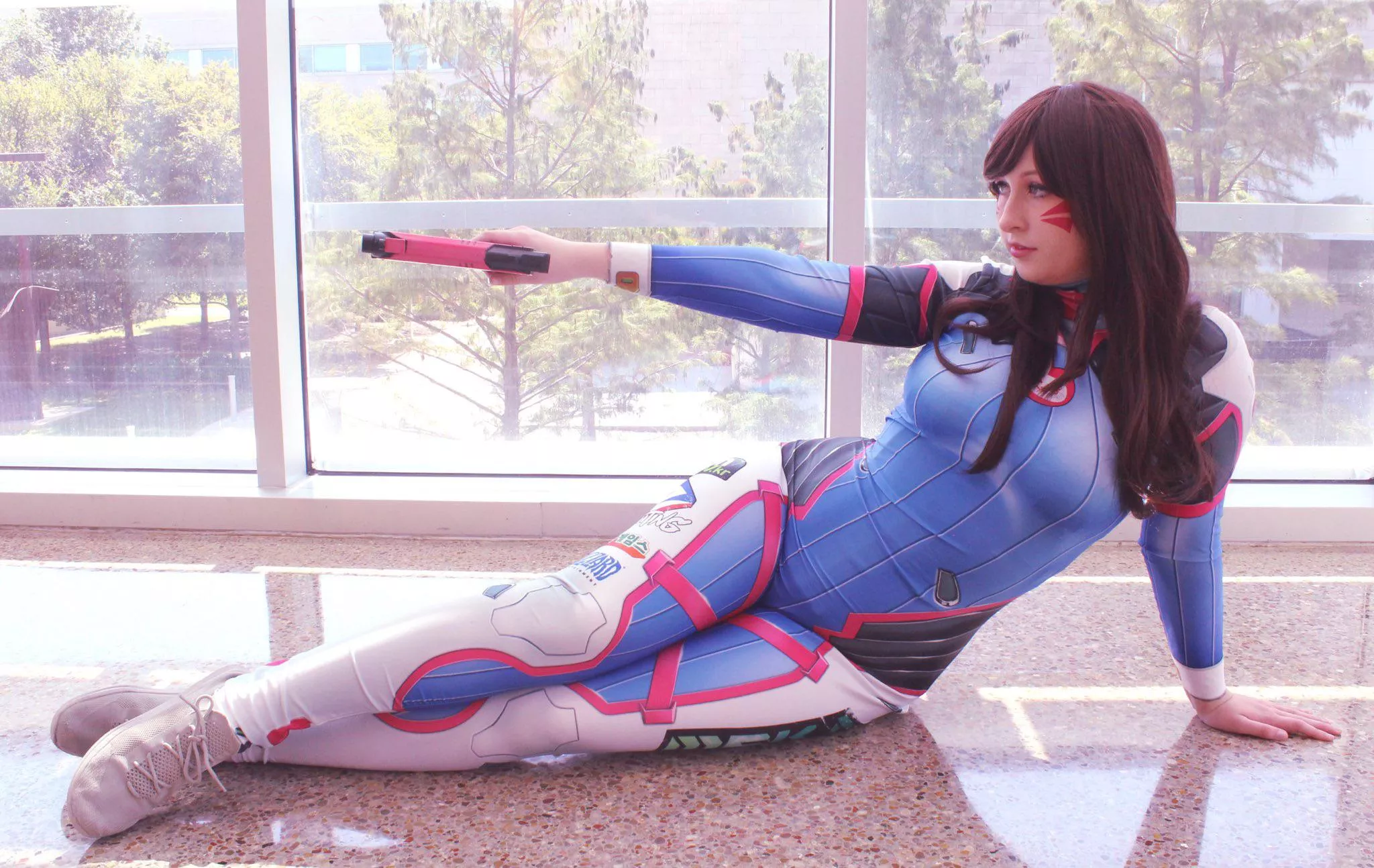 PewPew, DVa is down but not out! DVa cosplay by the lovely Skyline Stars