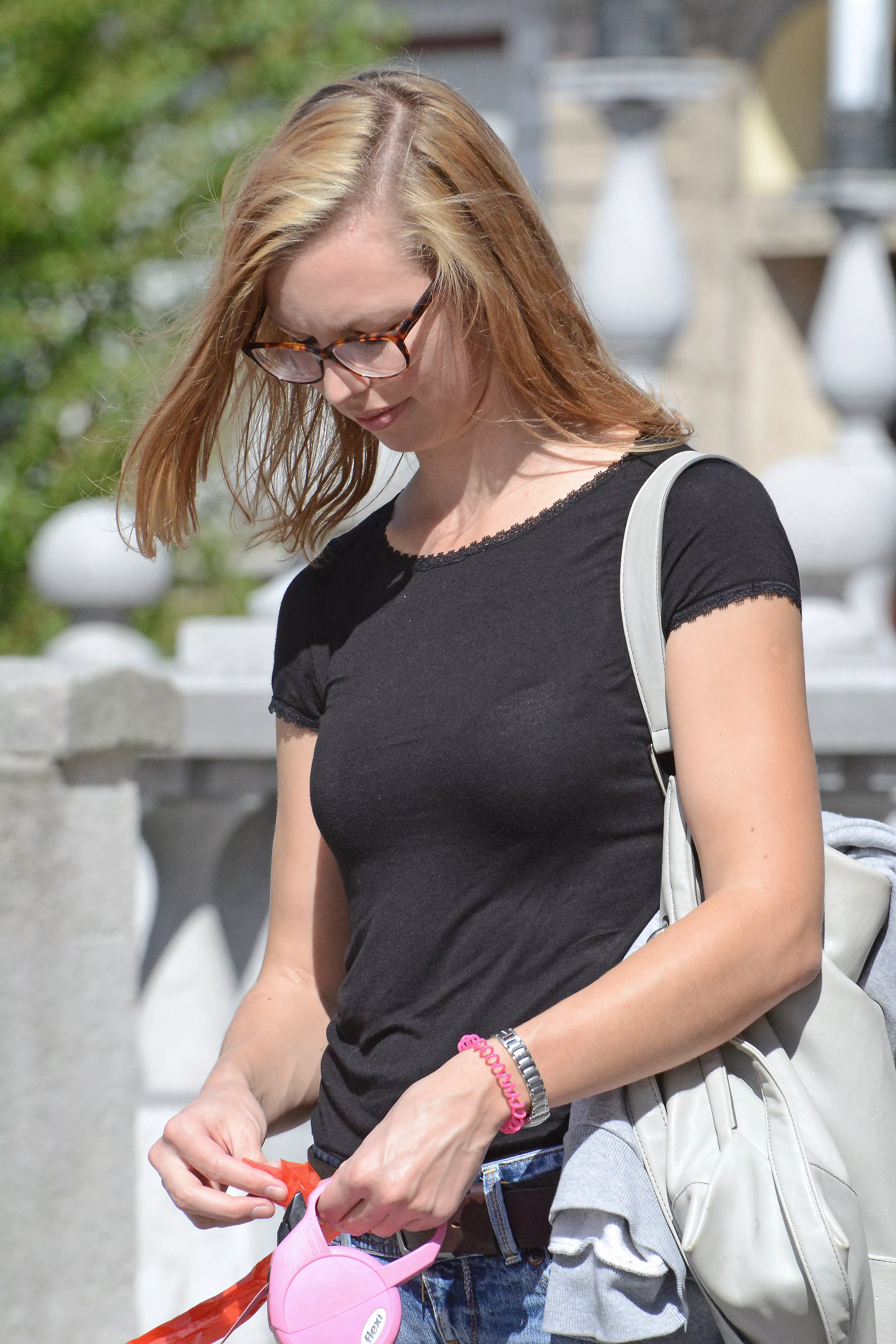 Pink bracelet and dog walker thingie