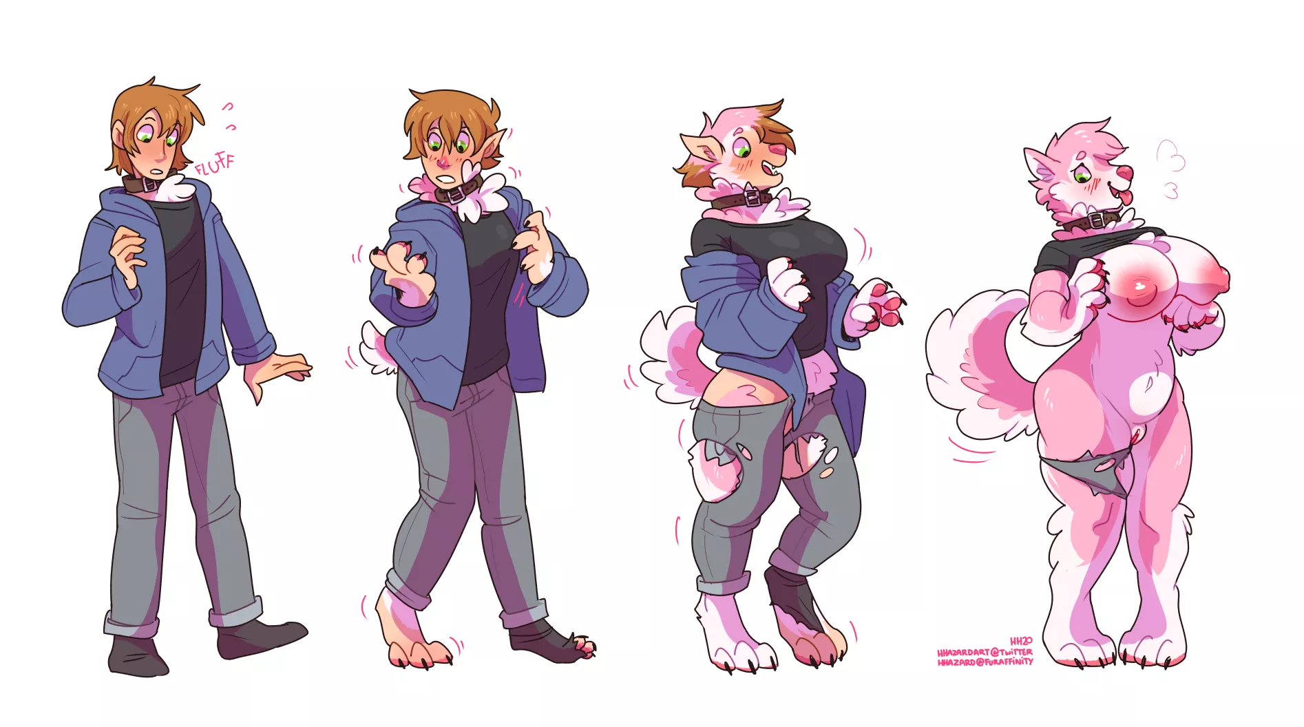 pink husky tf [Human -> Anthro Dog] by hhazard