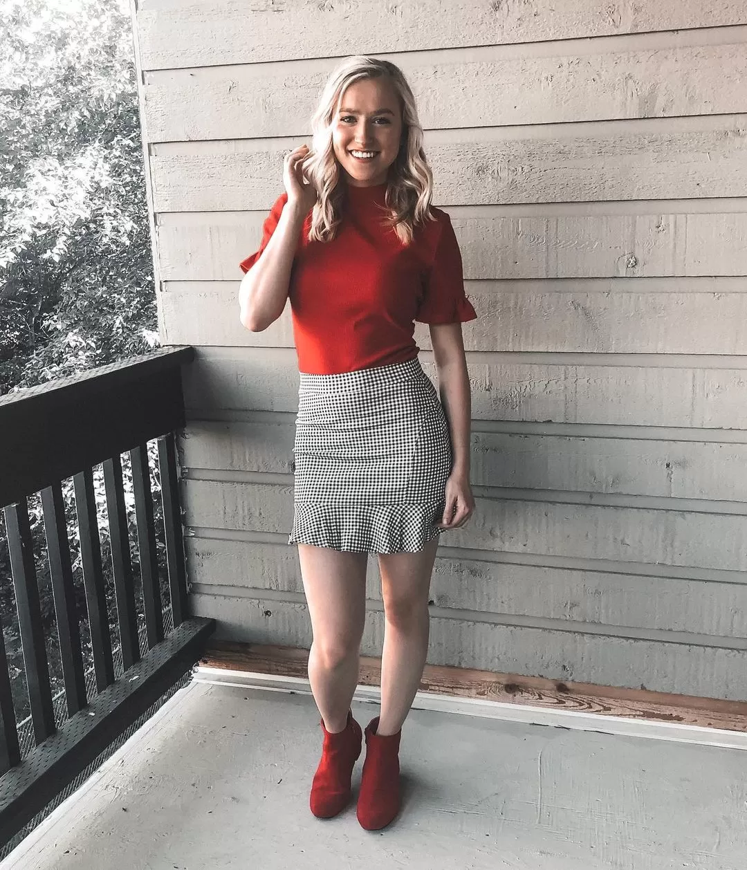 Plaid Skirt + Red Boots