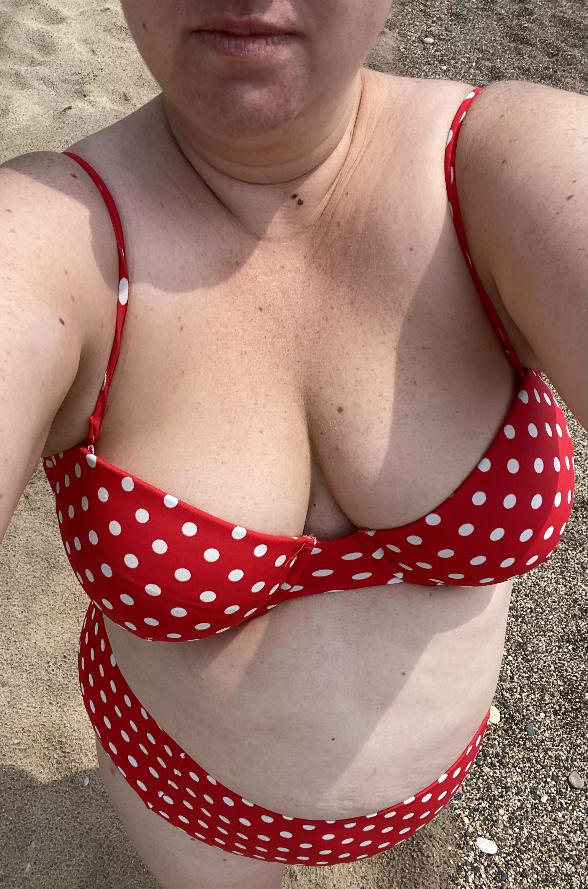 Polka dot bikini on the beach