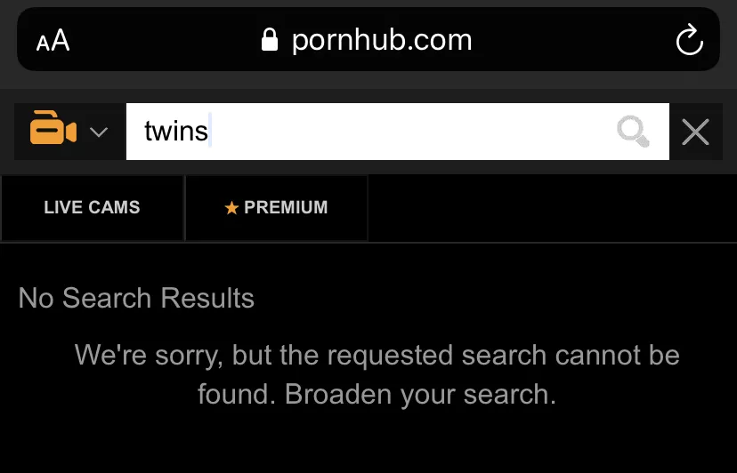 Pornhub removed “twins” from their search