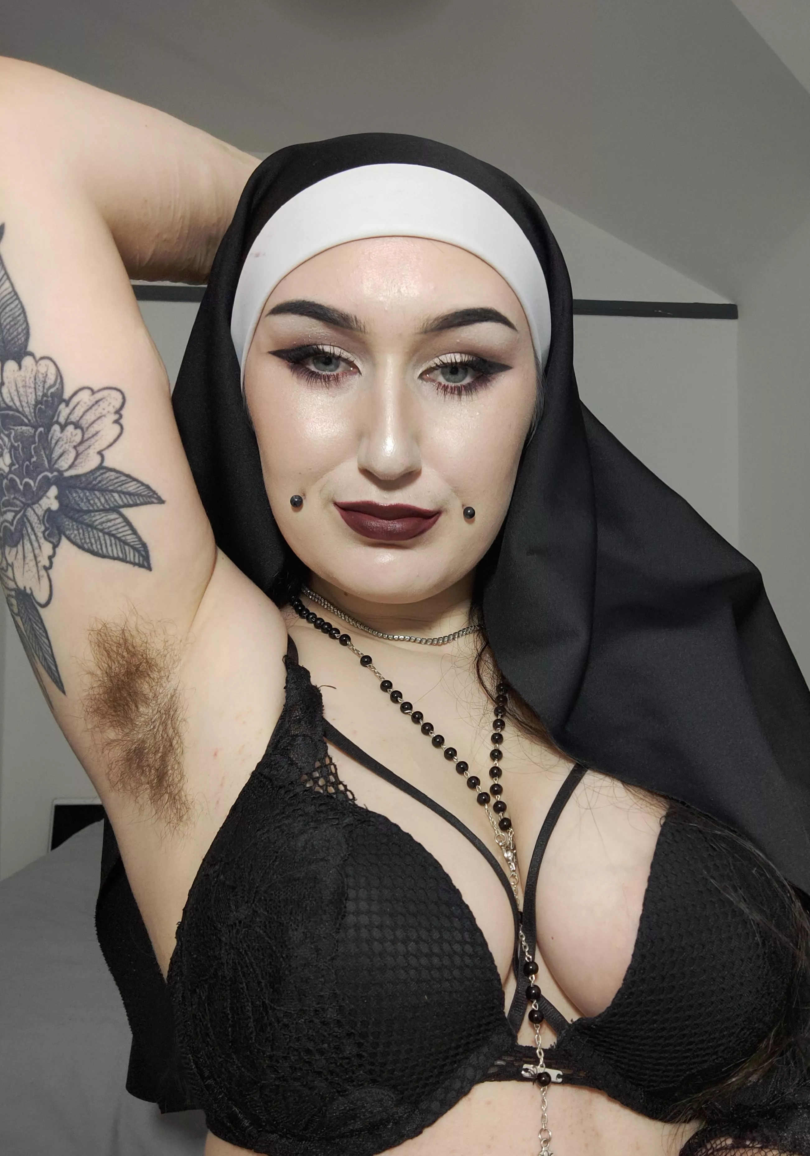 POV: Sadistic Nun tells you to get on your knees and repent for your sins. She knows that you've been having VERY DIRTY thoughts about her armpits. You beg for forgiveness, hoping she won't tell anyone your secret. The Nun smiles wickedly & lifts h