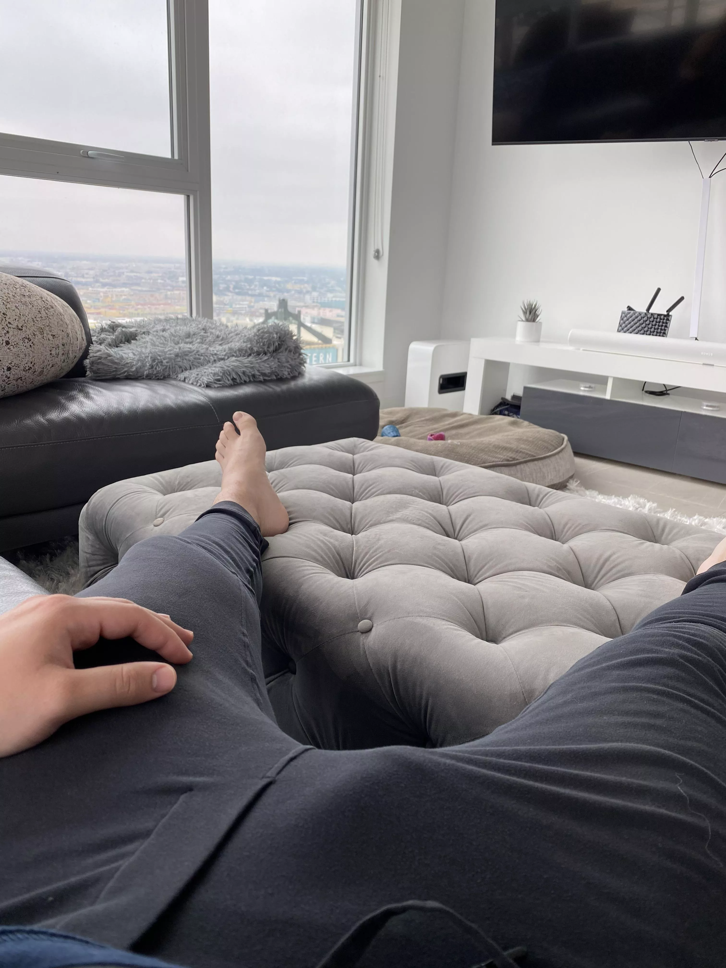 POV we are sitting together watching tv. Are you enjoying the view?