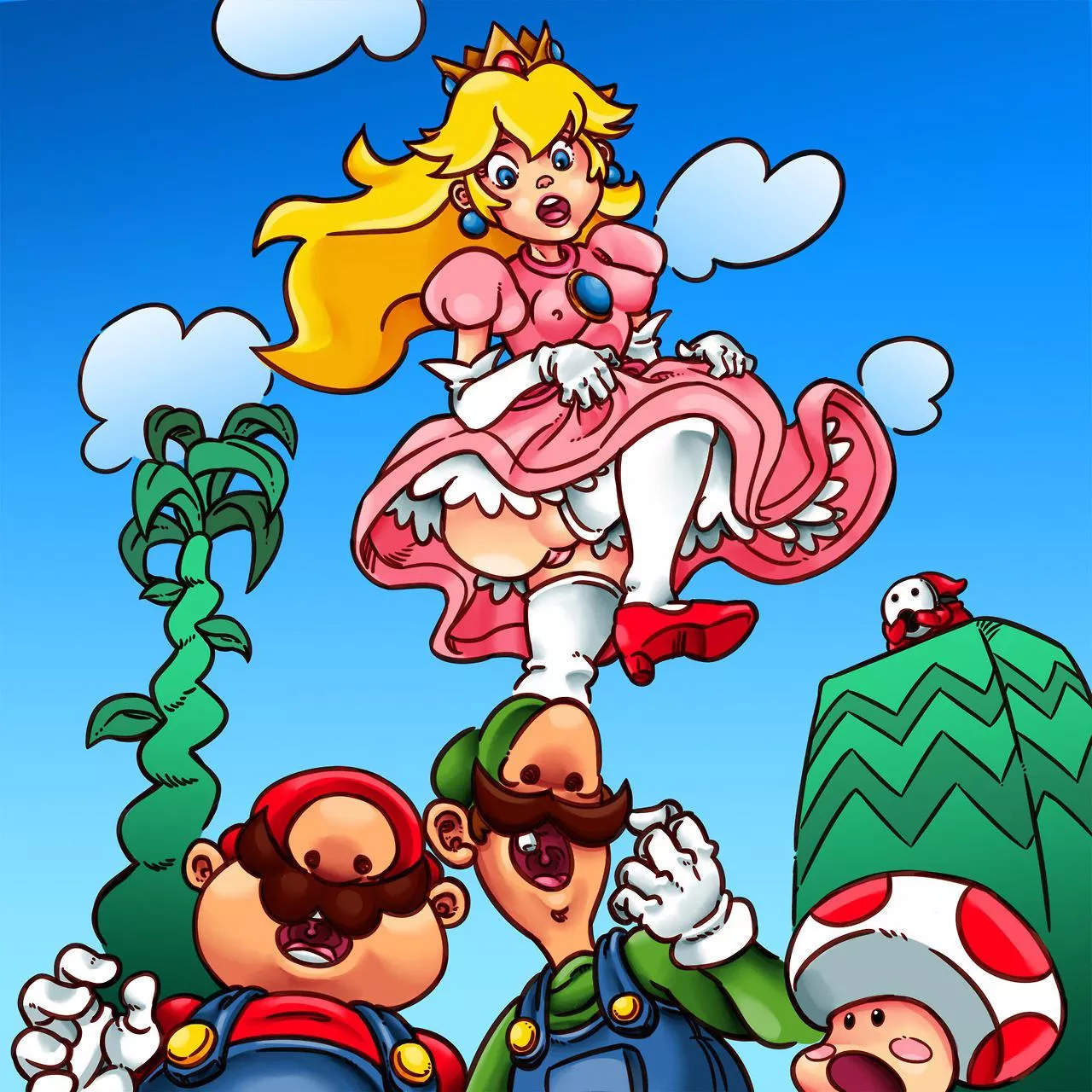 Princess peach the slut giving an up skirt to the bros ðŸ¤ª