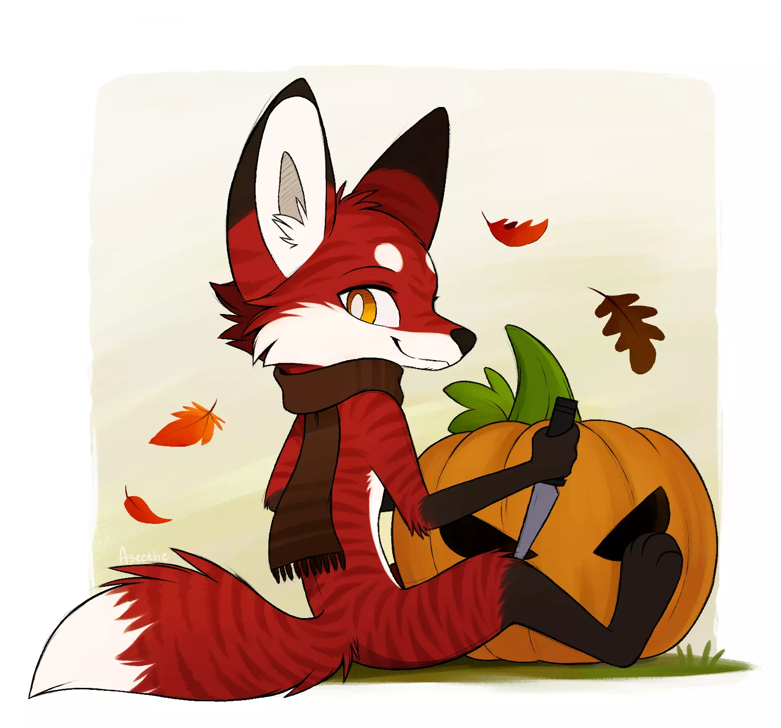 Pumpkin Carving Fox ðŸ¦ŠðŸŽƒ(My Fursona, By @SepiaPaws on Twitter)